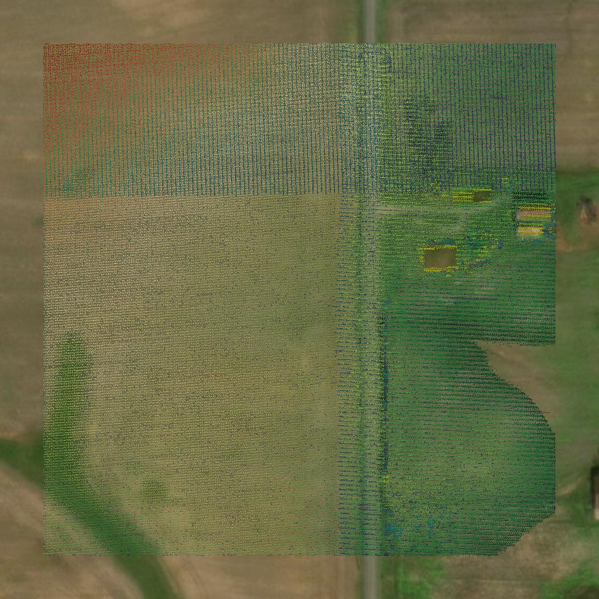 This image shows a LiDAR point cloud in Johnson County created using GIS data in Equator.