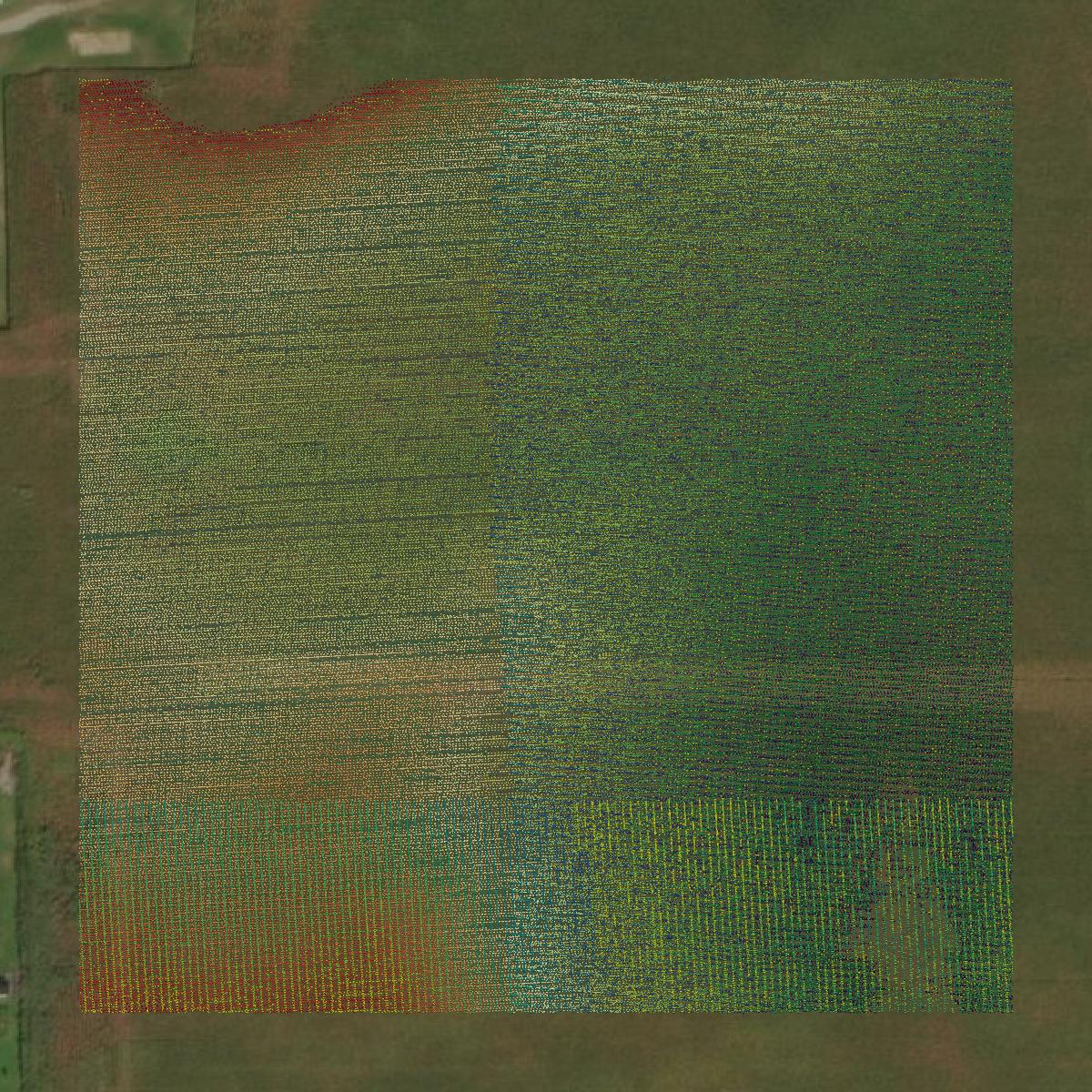 This image shows a LiDAR point cloud in Johnson County created using GIS data in Equator.