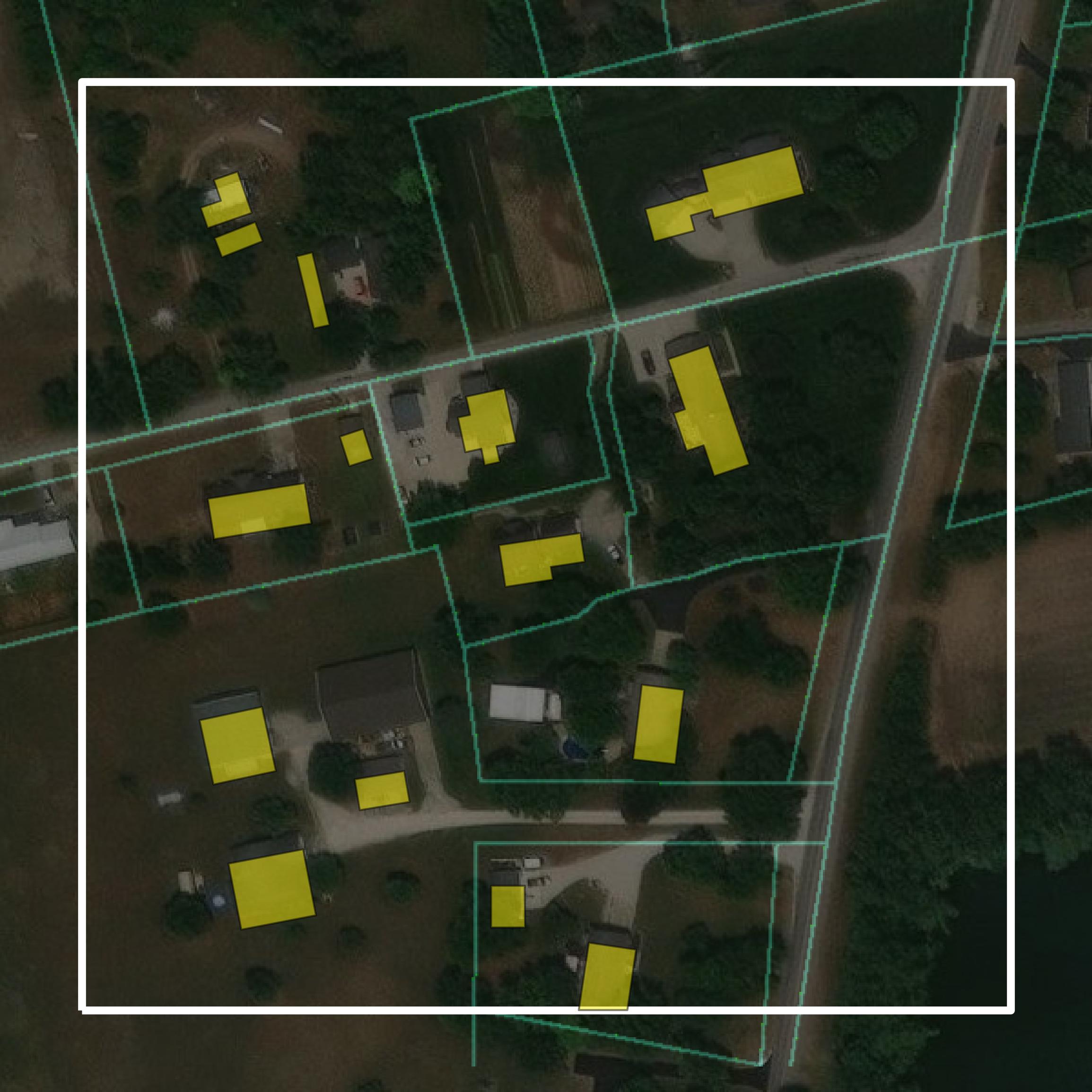 This image shows parcel and building data in Knox County created using GIS data in Equator.