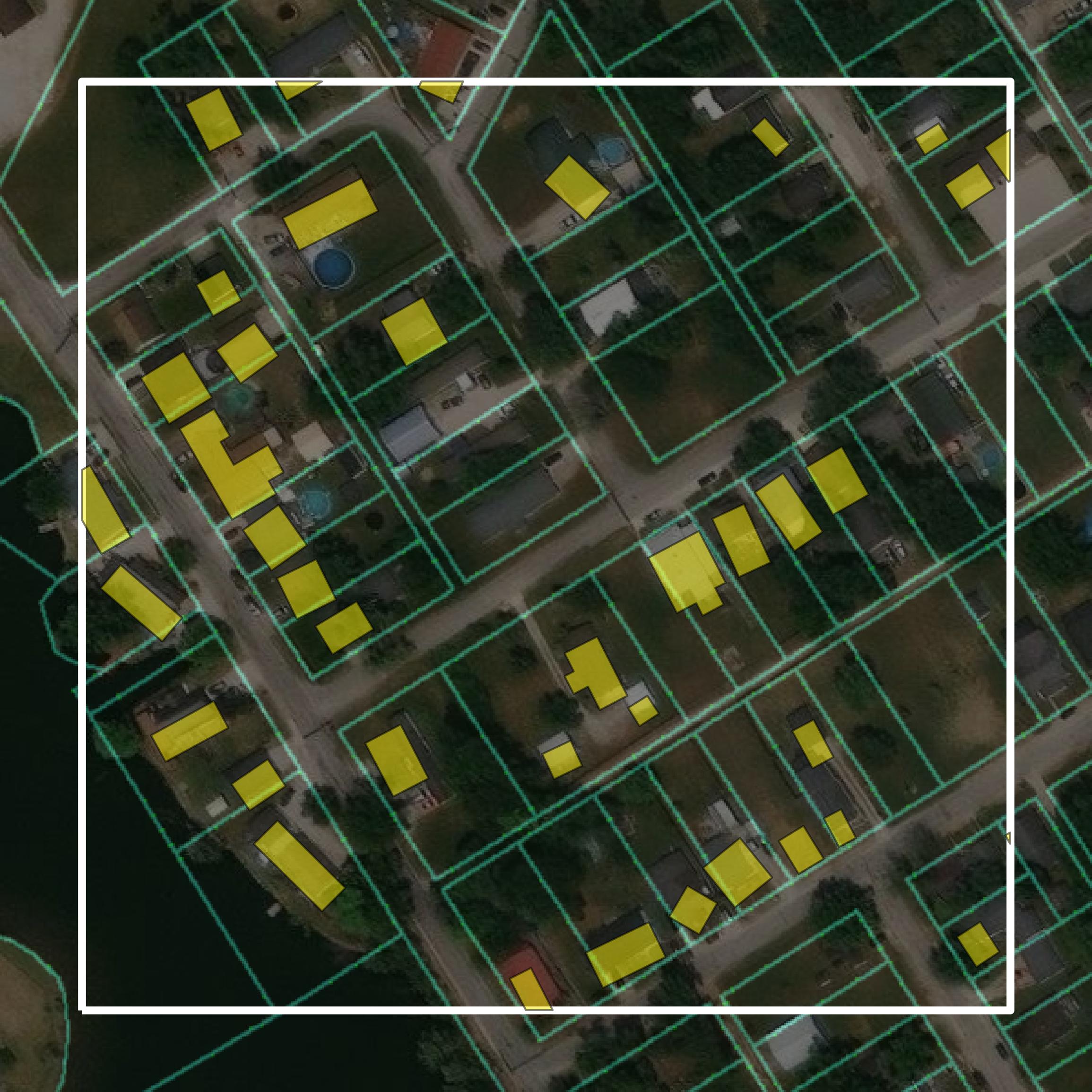 This image shows parcel and building data in Knox County created using GIS data in Equator.
