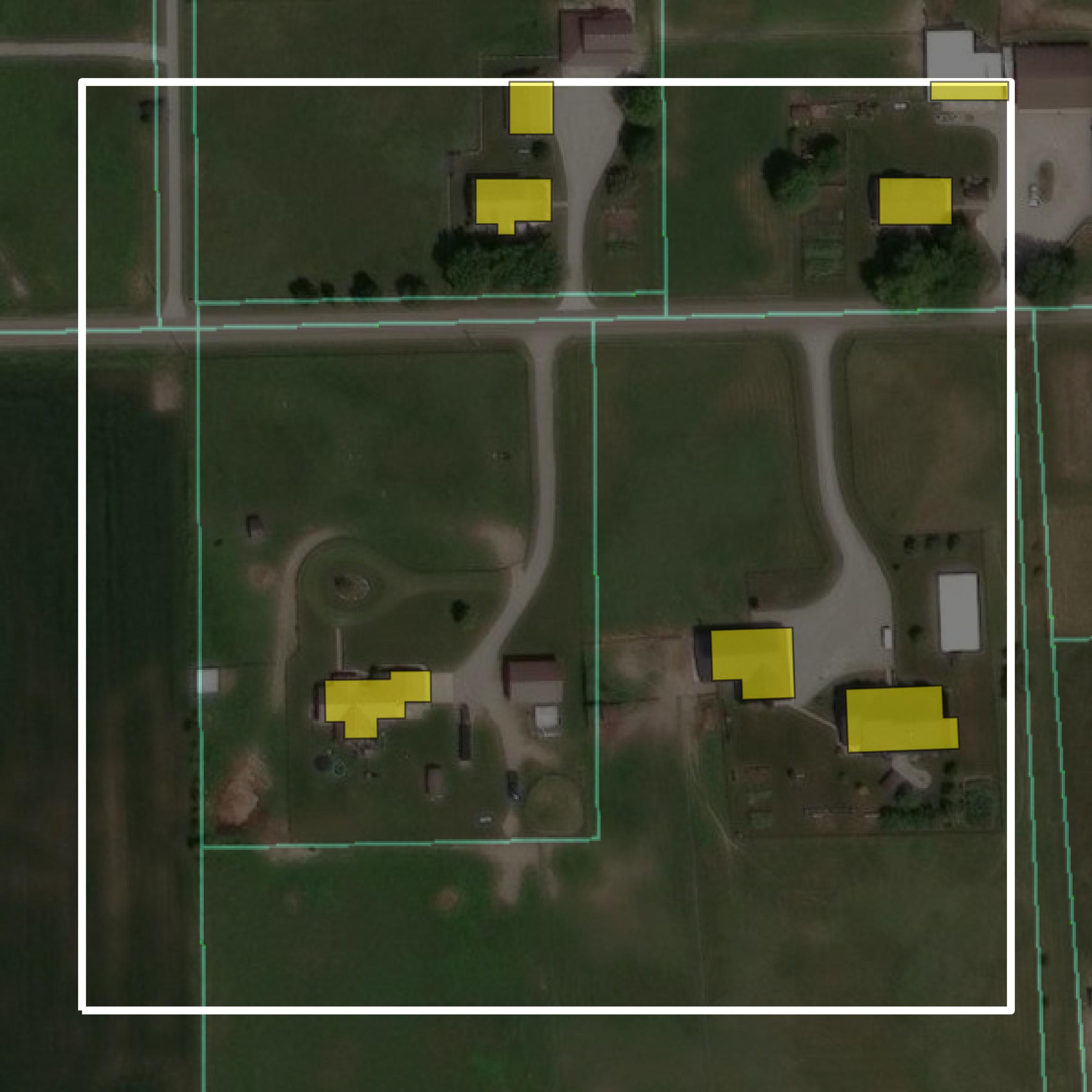 This image shows parcel and building data in LaGrange County created using GIS data in Equator.