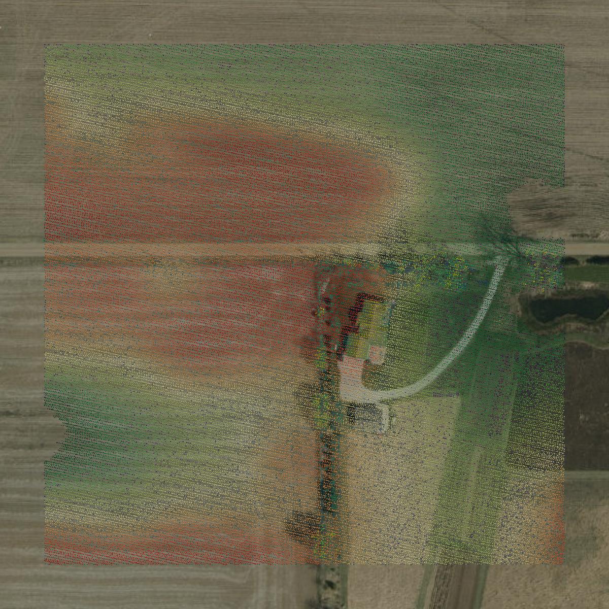 This image shows a LiDAR point cloud in LaGrange County created using GIS data in Equator.