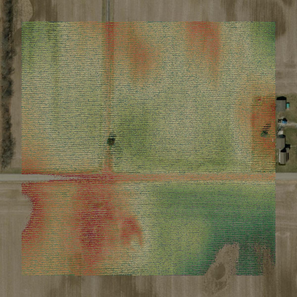 This image shows a LiDAR point cloud in Madison County created using GIS data in Equator.