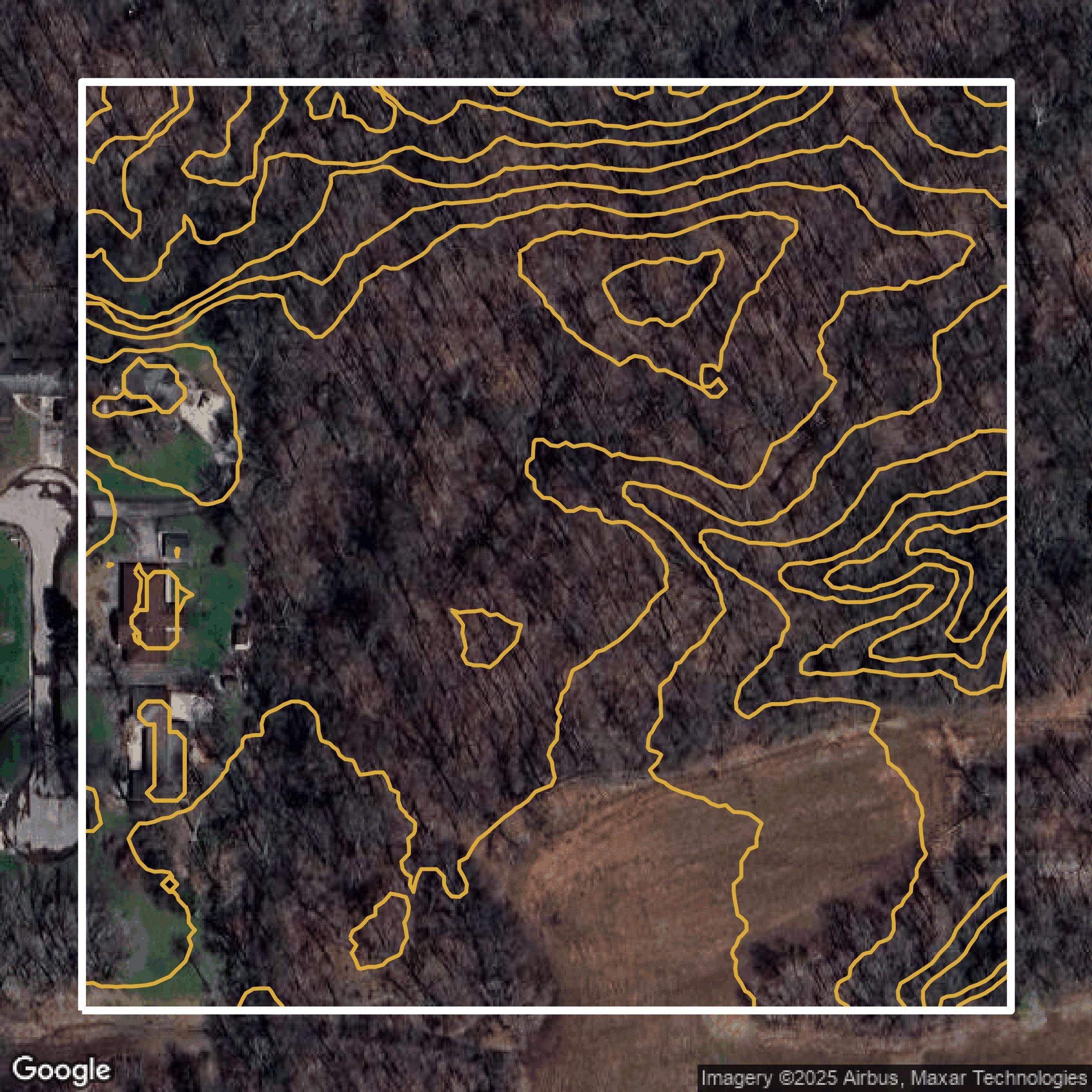 This image shows a contour map in Marion County created using GIS data in Equator.