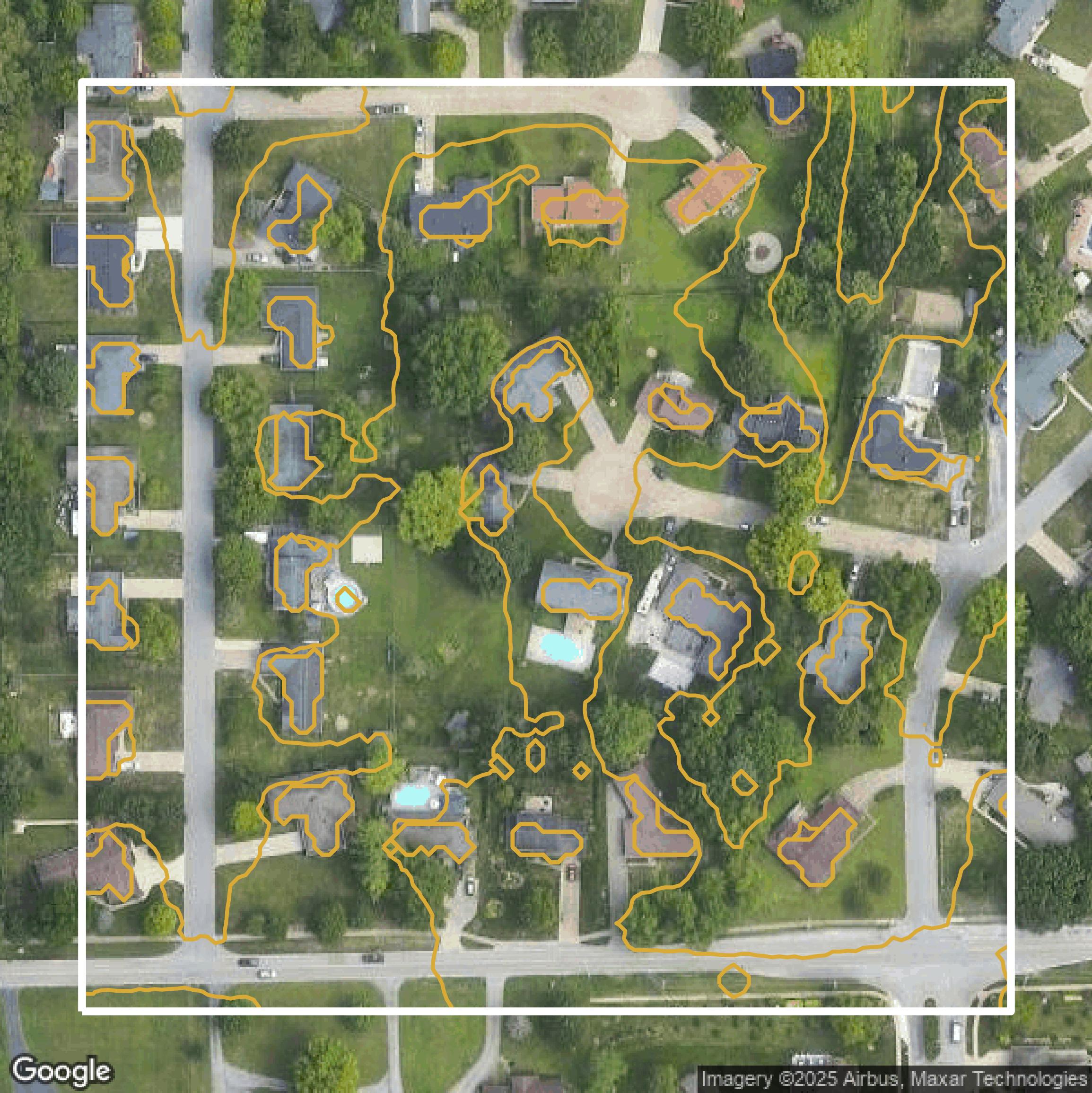 This image shows a contour map in Marion County created using GIS data in Equator.
