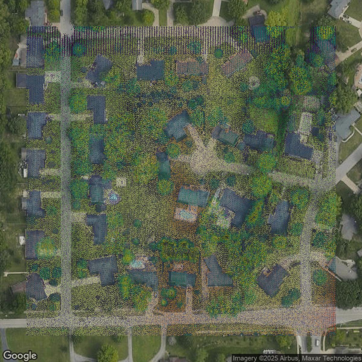 This image shows a LiDAR point cloud in Marion County created using GIS data in Equator.