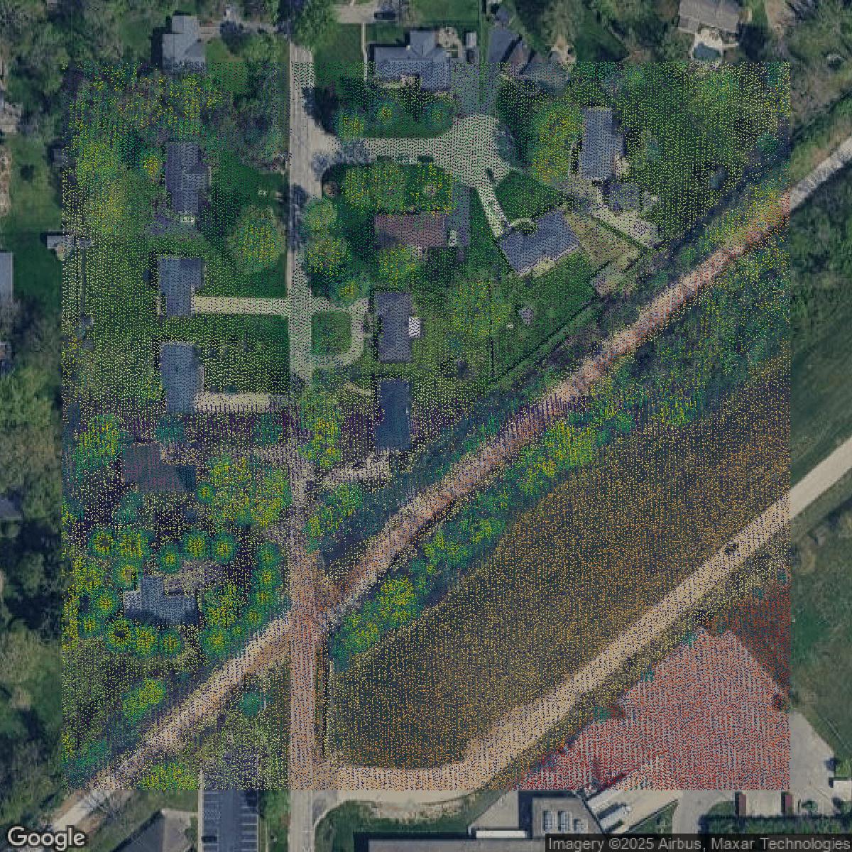 This image shows a LiDAR point cloud in Marion County created using GIS data in Equator.