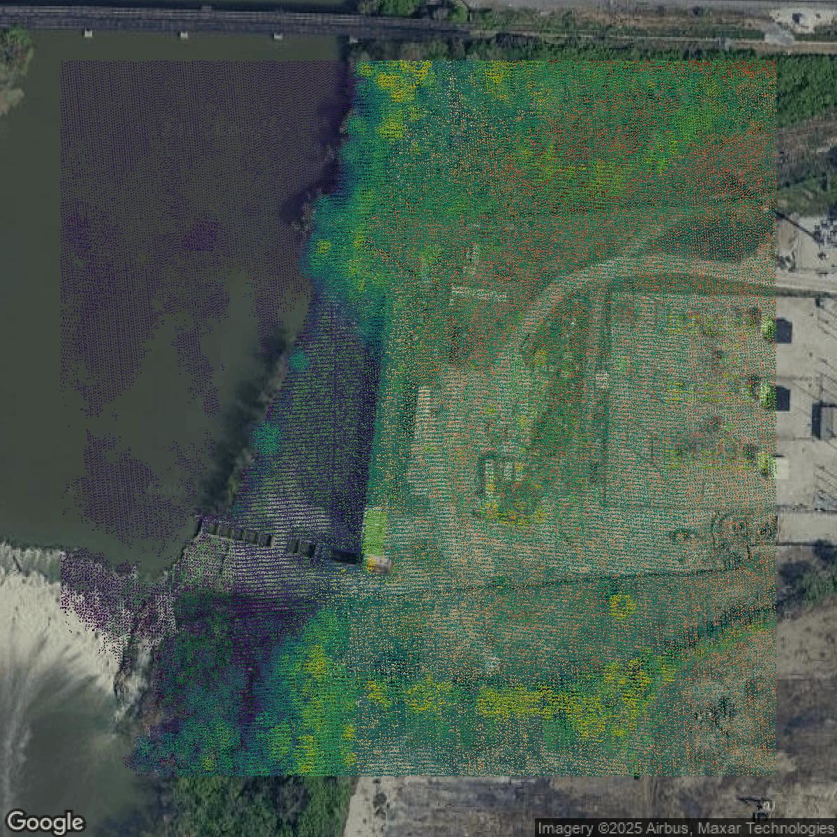 This image shows a LiDAR point cloud in Marion County created using GIS data in Equator.