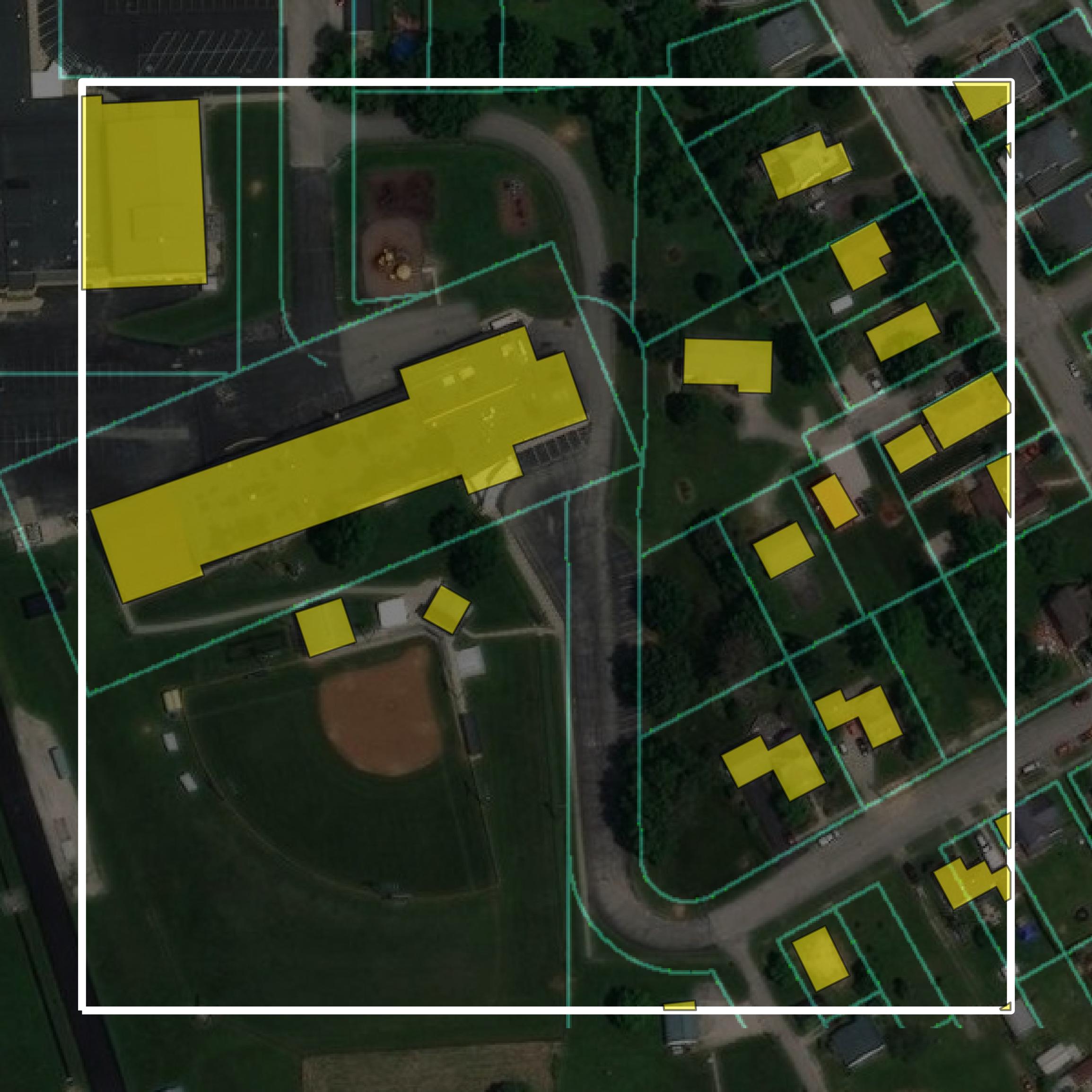 This image shows parcel and building data in Martin County created using GIS data in Equator.