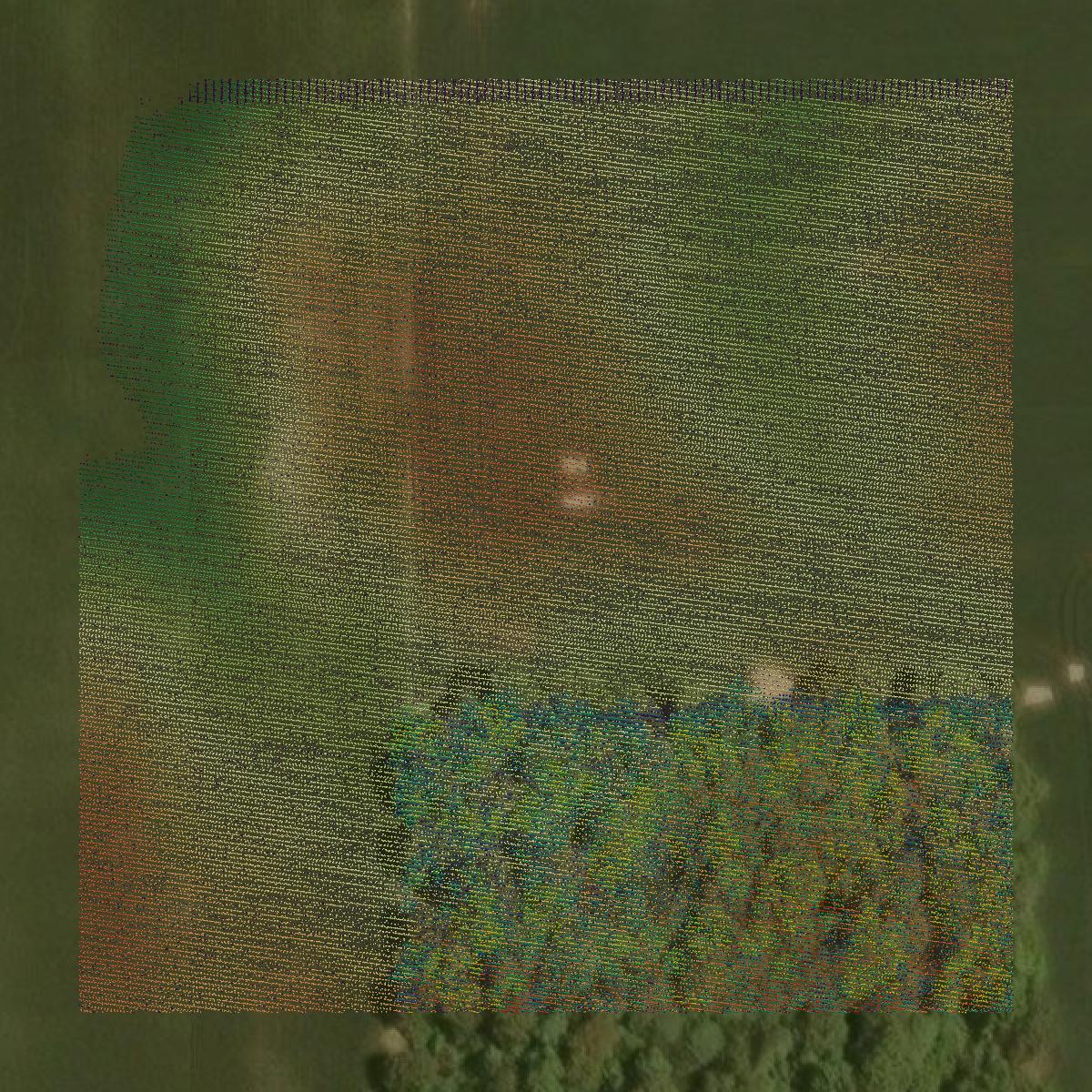 This image shows a LiDAR point cloud in Miami County created using GIS data in Equator.