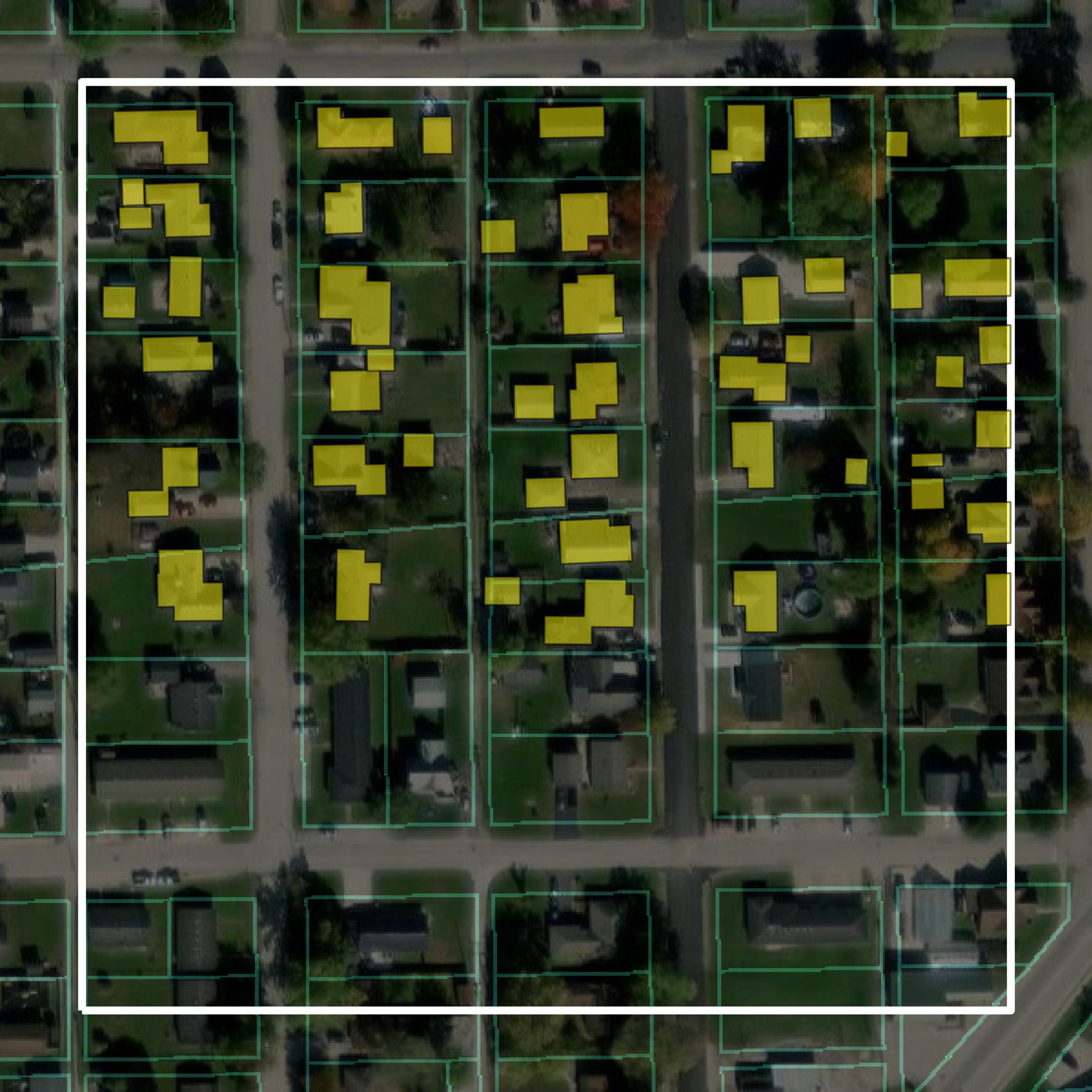 This image shows parcel and building data in Morgan County created using GIS data in Equator.