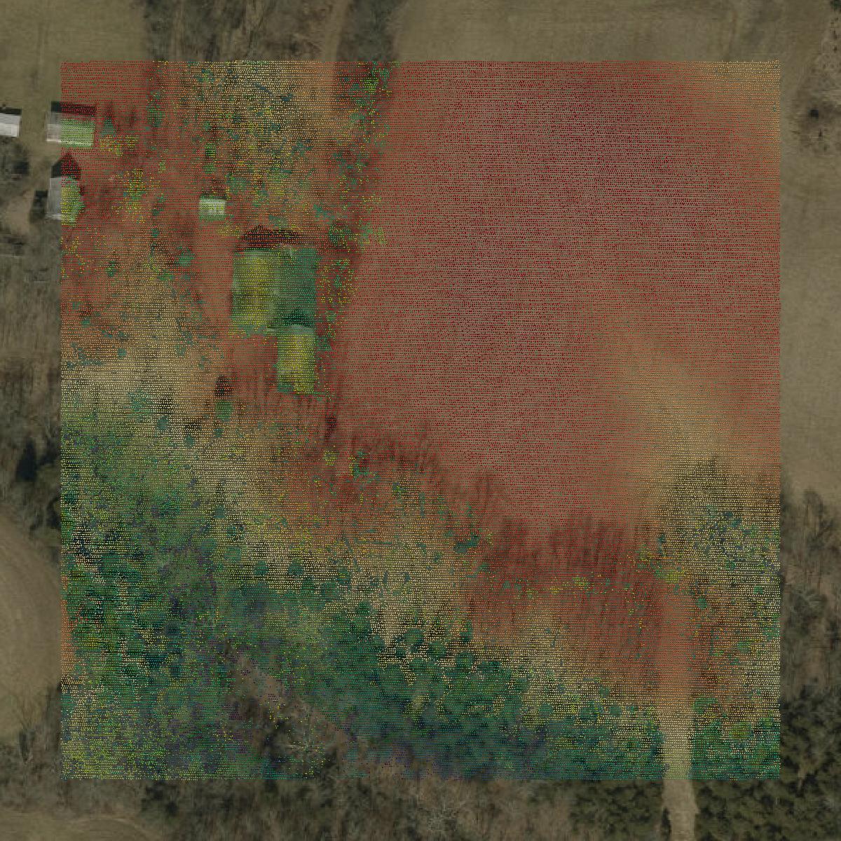 This image shows a LiDAR point cloud in Ohio County created using GIS data in Equator.