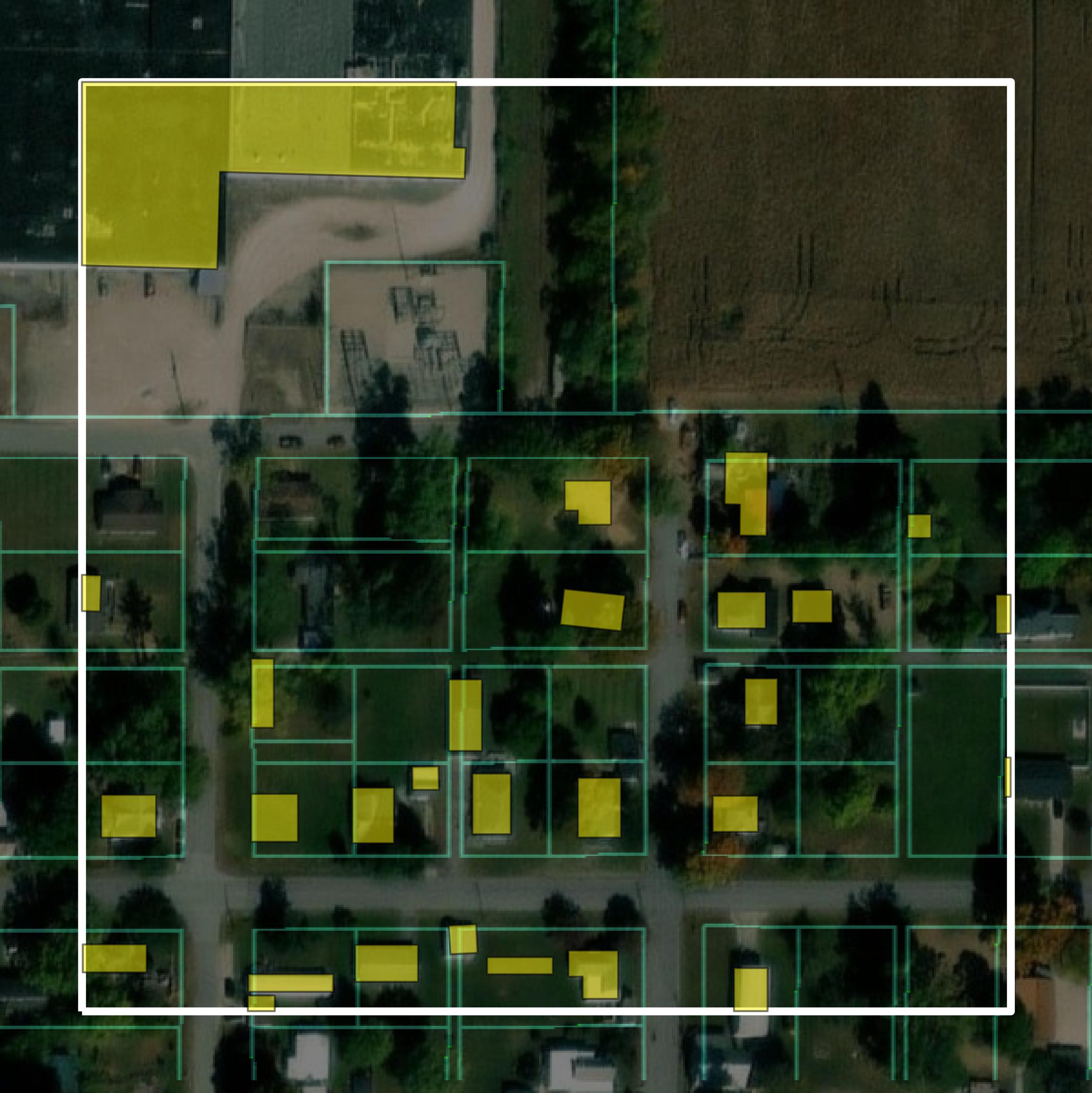 This image shows parcel and building data in Orange County created using GIS data in Equator.