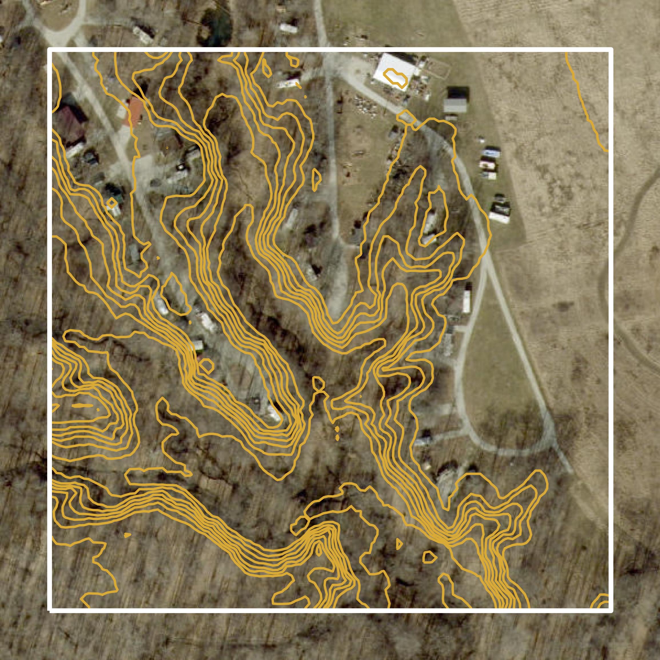 This image shows a contour map in Owen County created using GIS data in Equator.