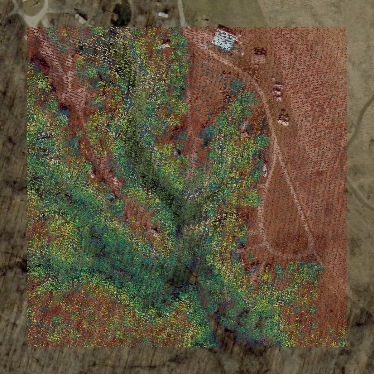 This image shows a LiDAR point cloud in Owen County created using GIS data in Equator.