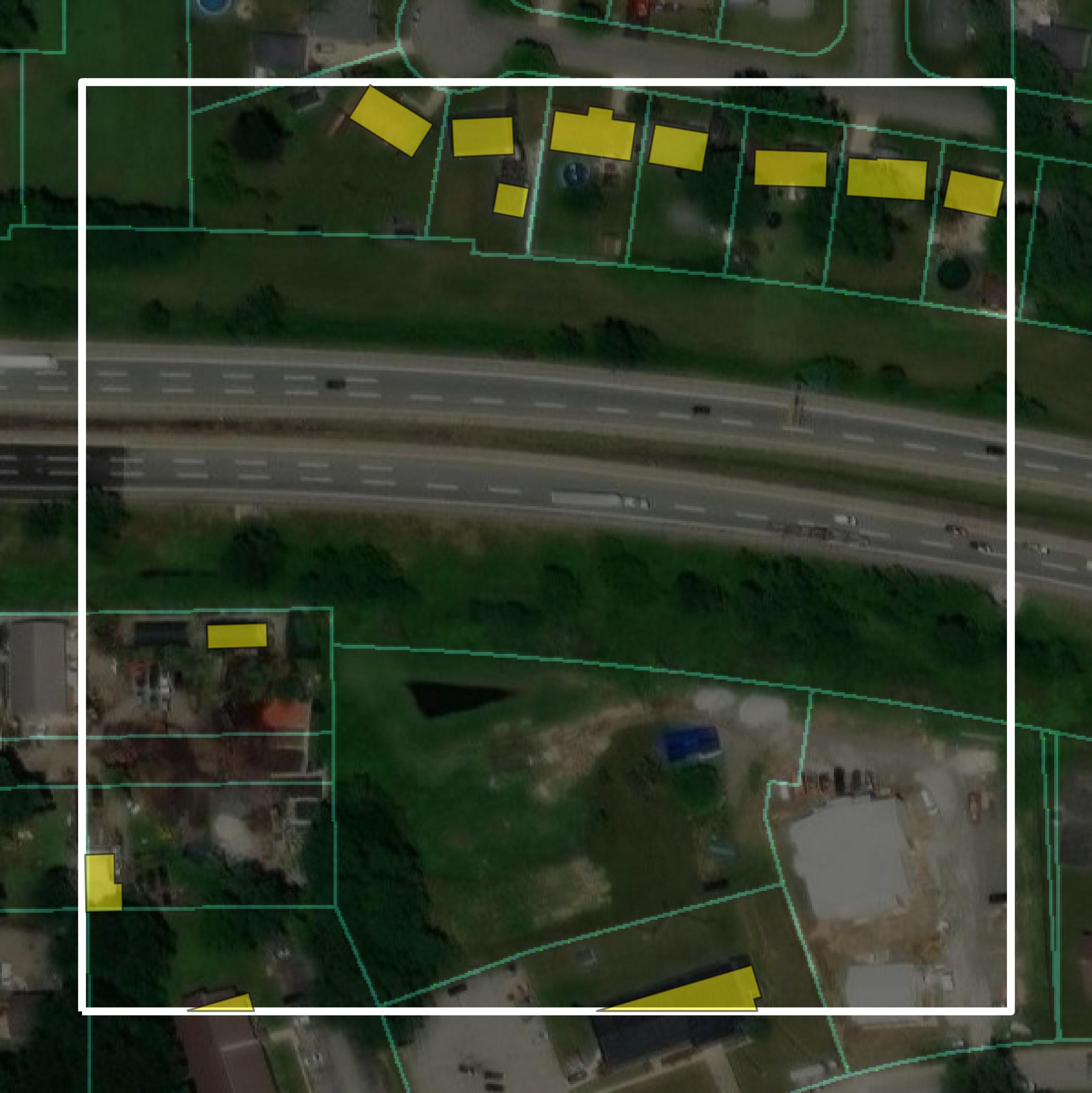 This image shows parcel and building data in Porter County created using GIS data in Equator.
