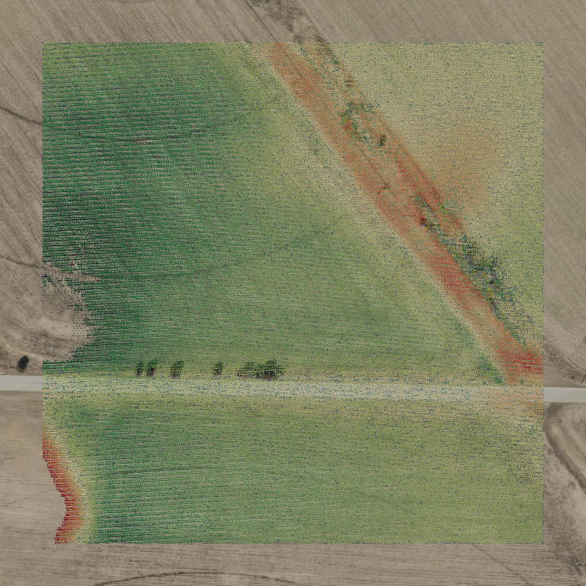 This image shows a LiDAR point cloud in Pulaski County created using GIS data in Equator.