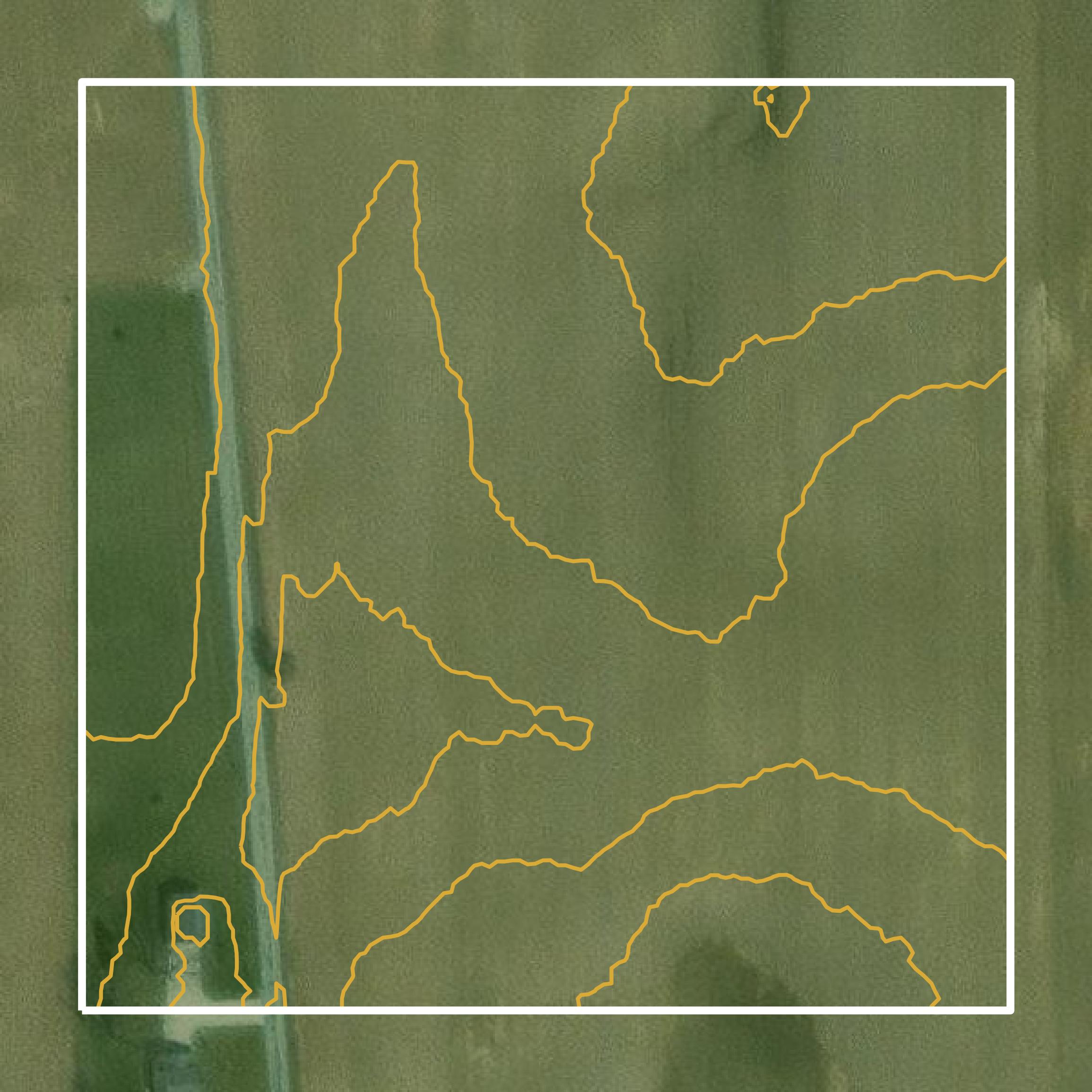 This image shows a contour map in Rush County created using GIS data in Equator.