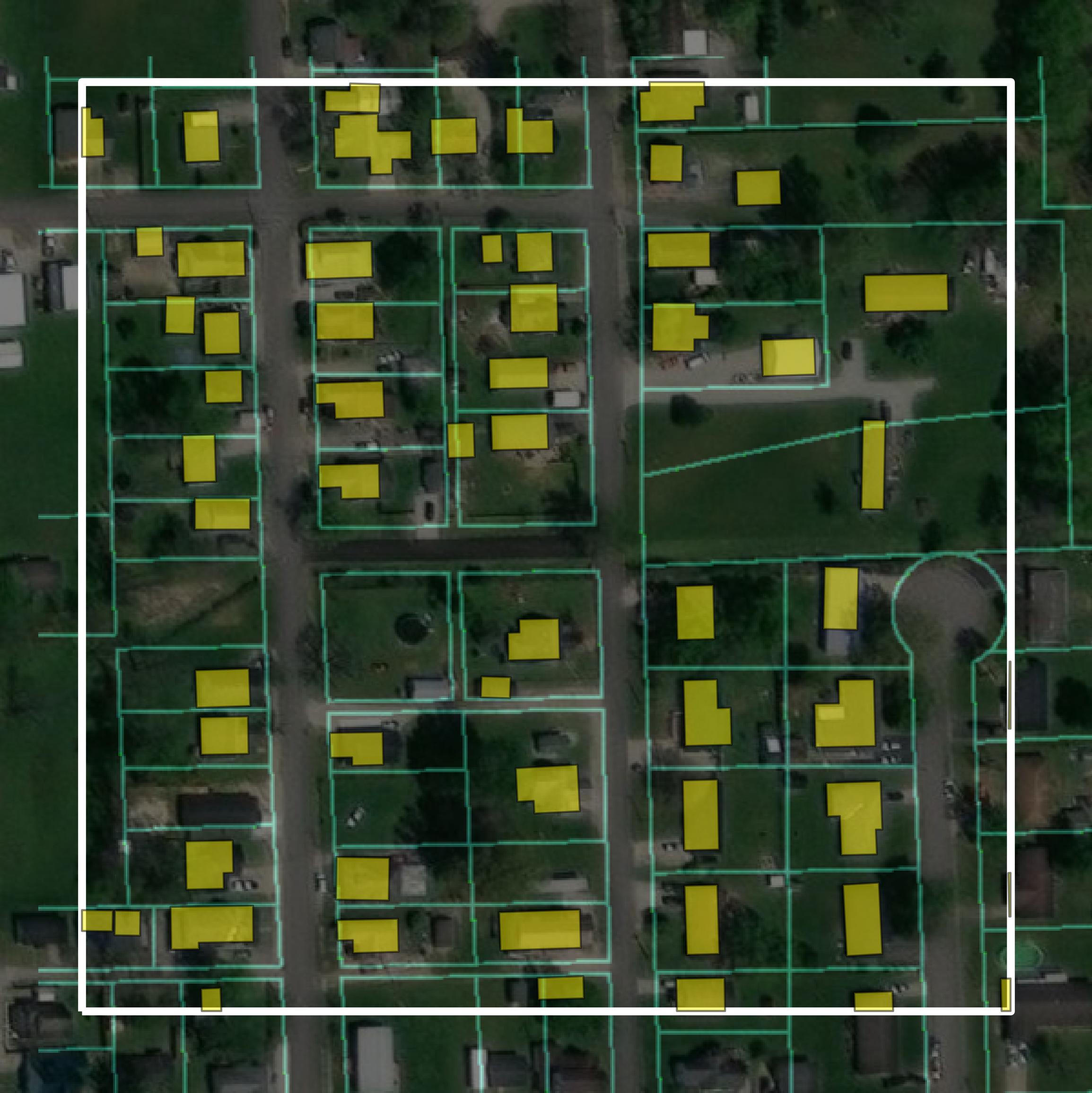 This image shows parcel and building data in Scott County created using GIS data in Equator.