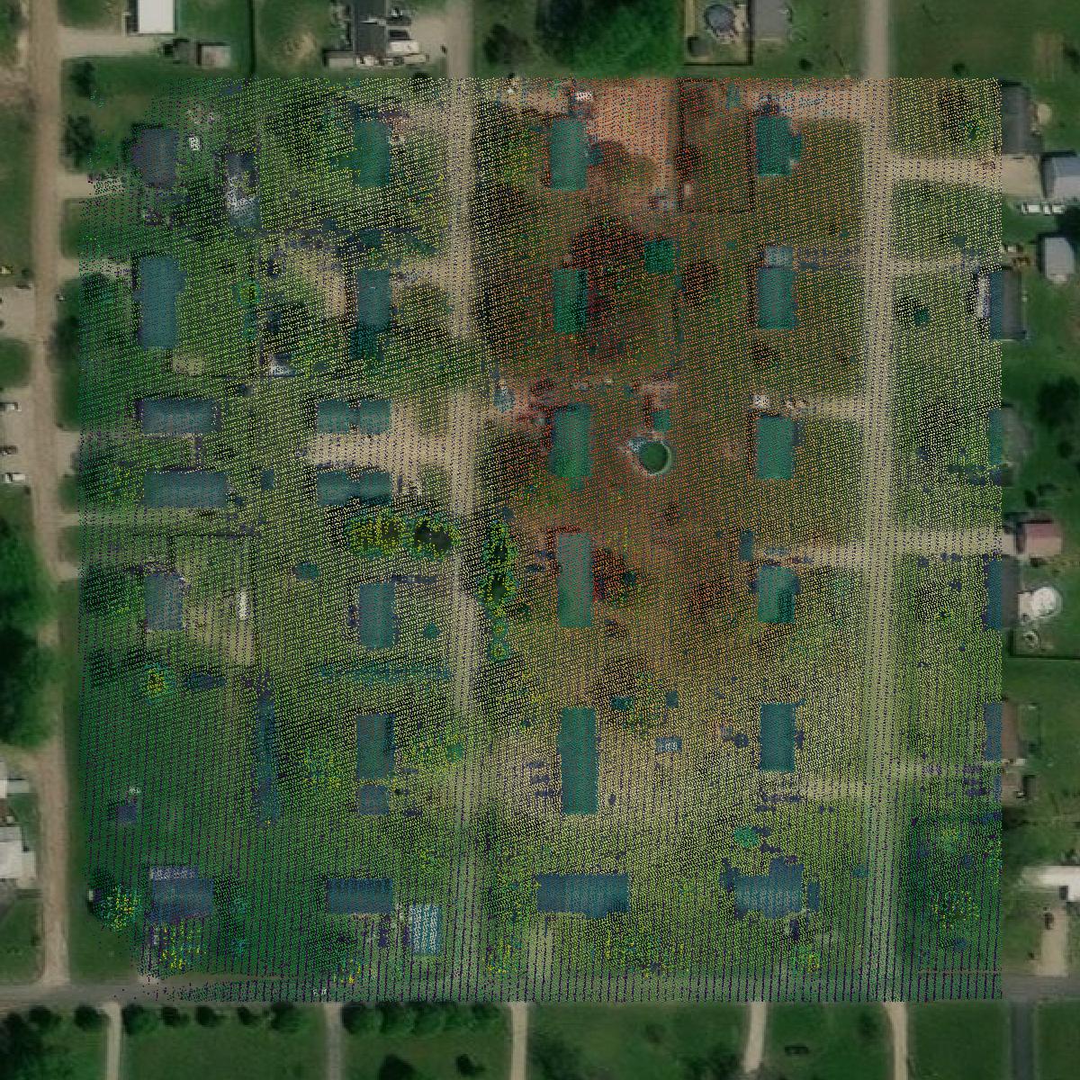 This image shows a LiDAR point cloud in Scott County created using GIS data in Equator.