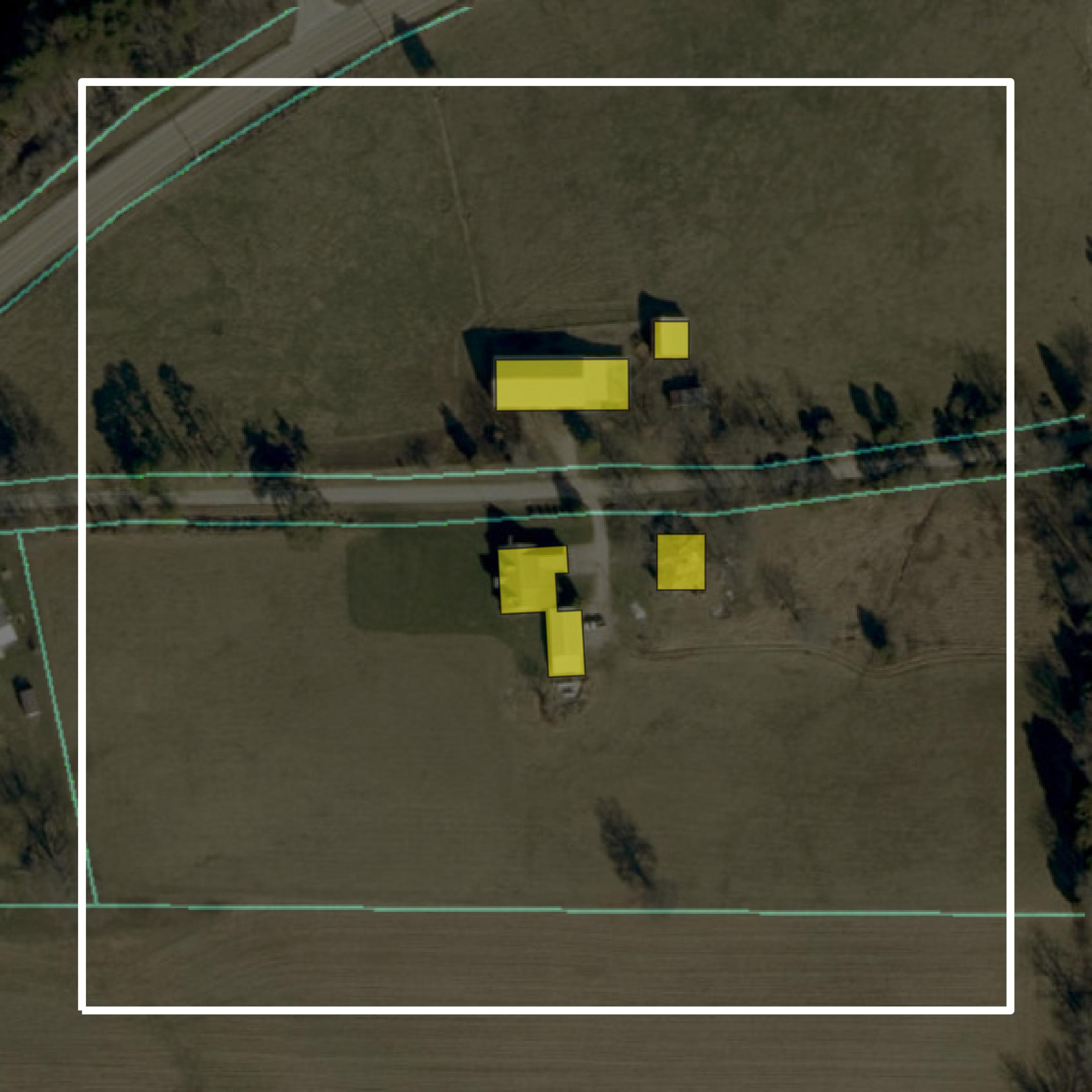 This image shows parcel and building data in Spencer County created using GIS data in Equator.