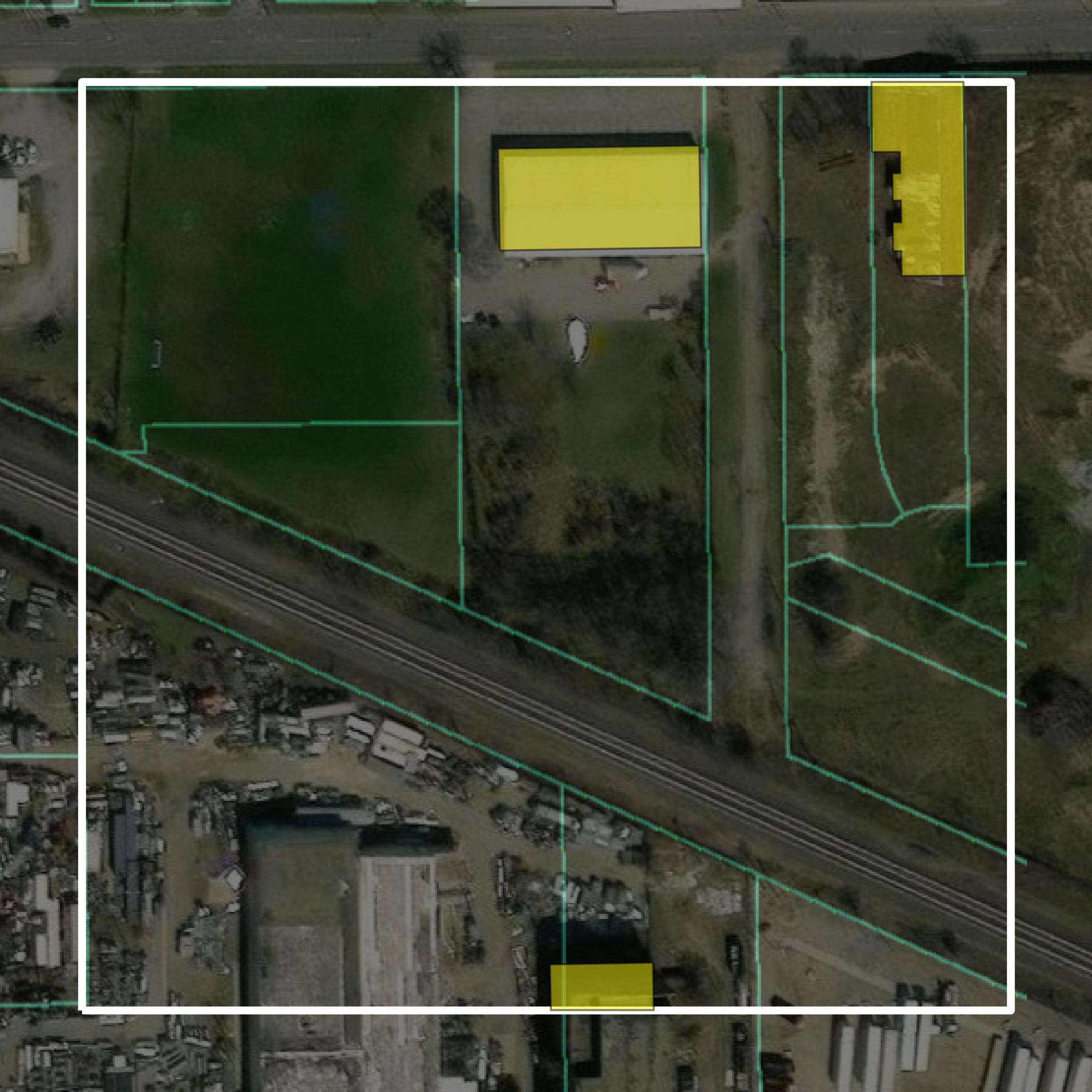 This image shows parcel and building data in St. Joseph County created using GIS data in Equator.