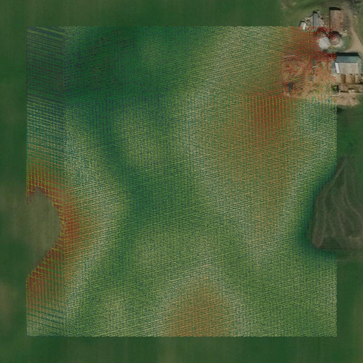 This image shows a LiDAR point cloud in St. Joseph County created using GIS data in Equator.