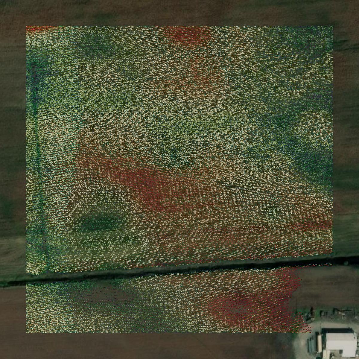 This image shows a LiDAR point cloud in Starke County created using GIS data in Equator.