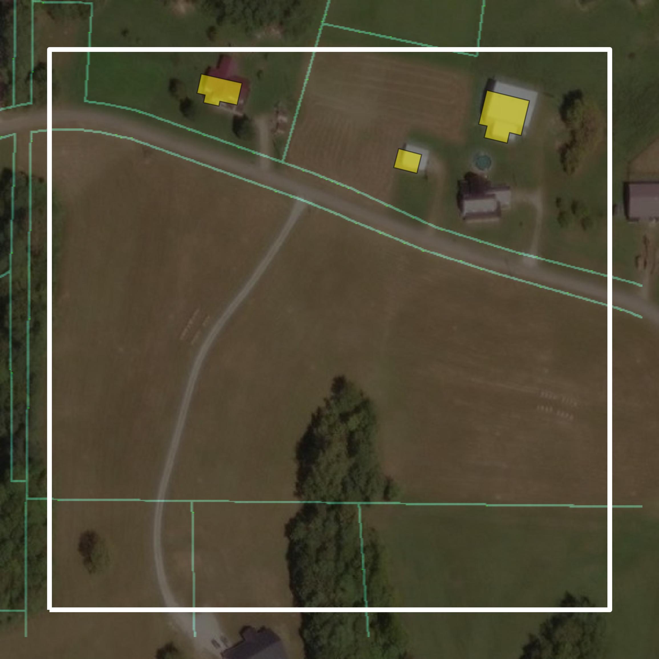 This image shows parcel and building data in Switzerland County created using GIS data in Equator.