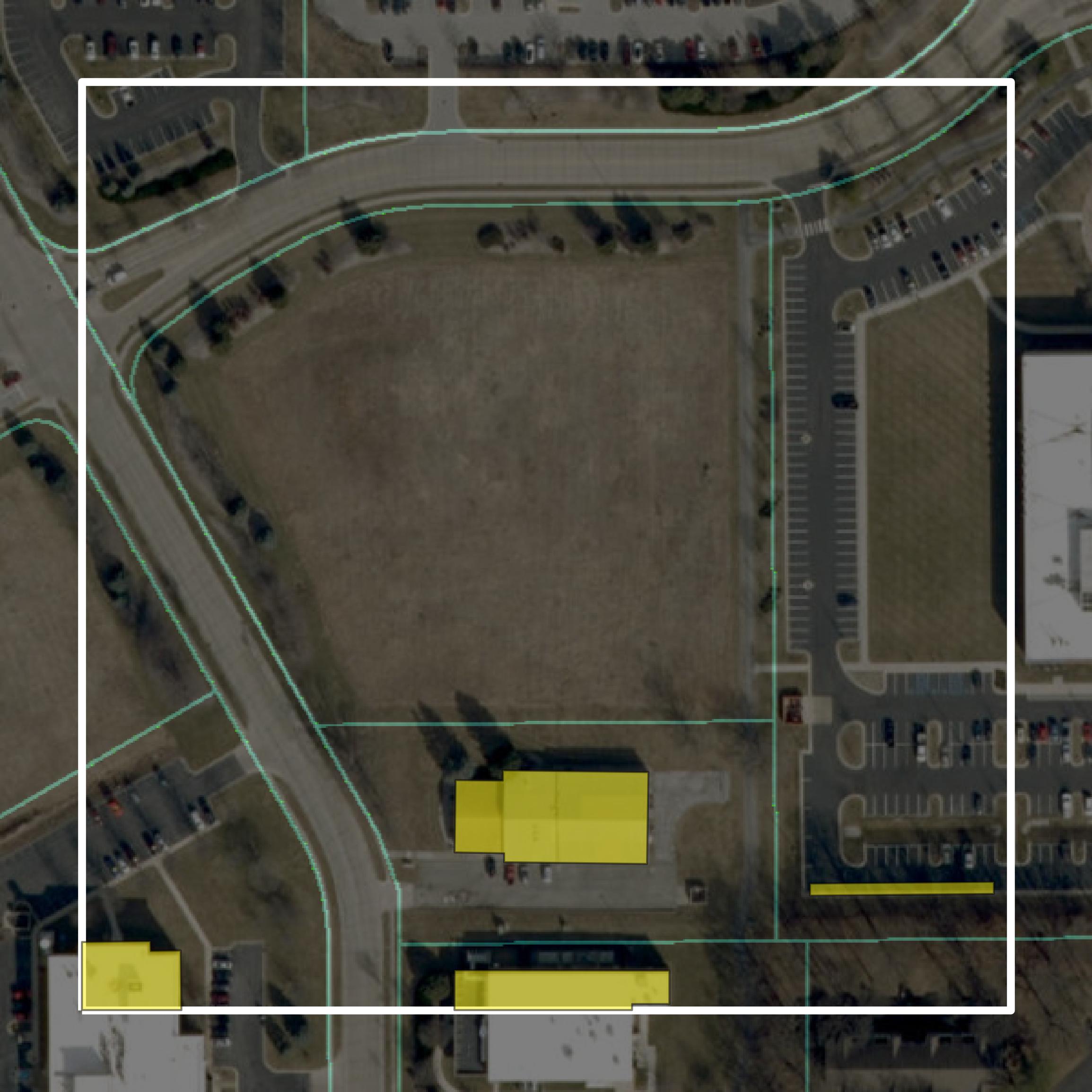 This image shows parcel and building data in Tippecanoe County created using GIS data in Equator.