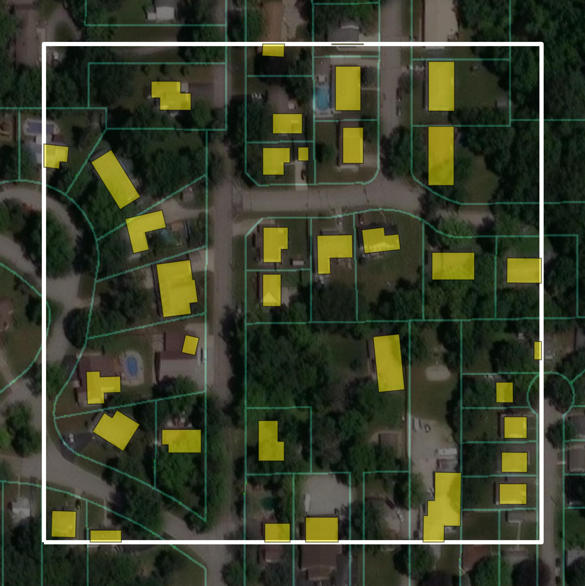 This image shows parcel and building data in Wabash County created using GIS data in Equator.
