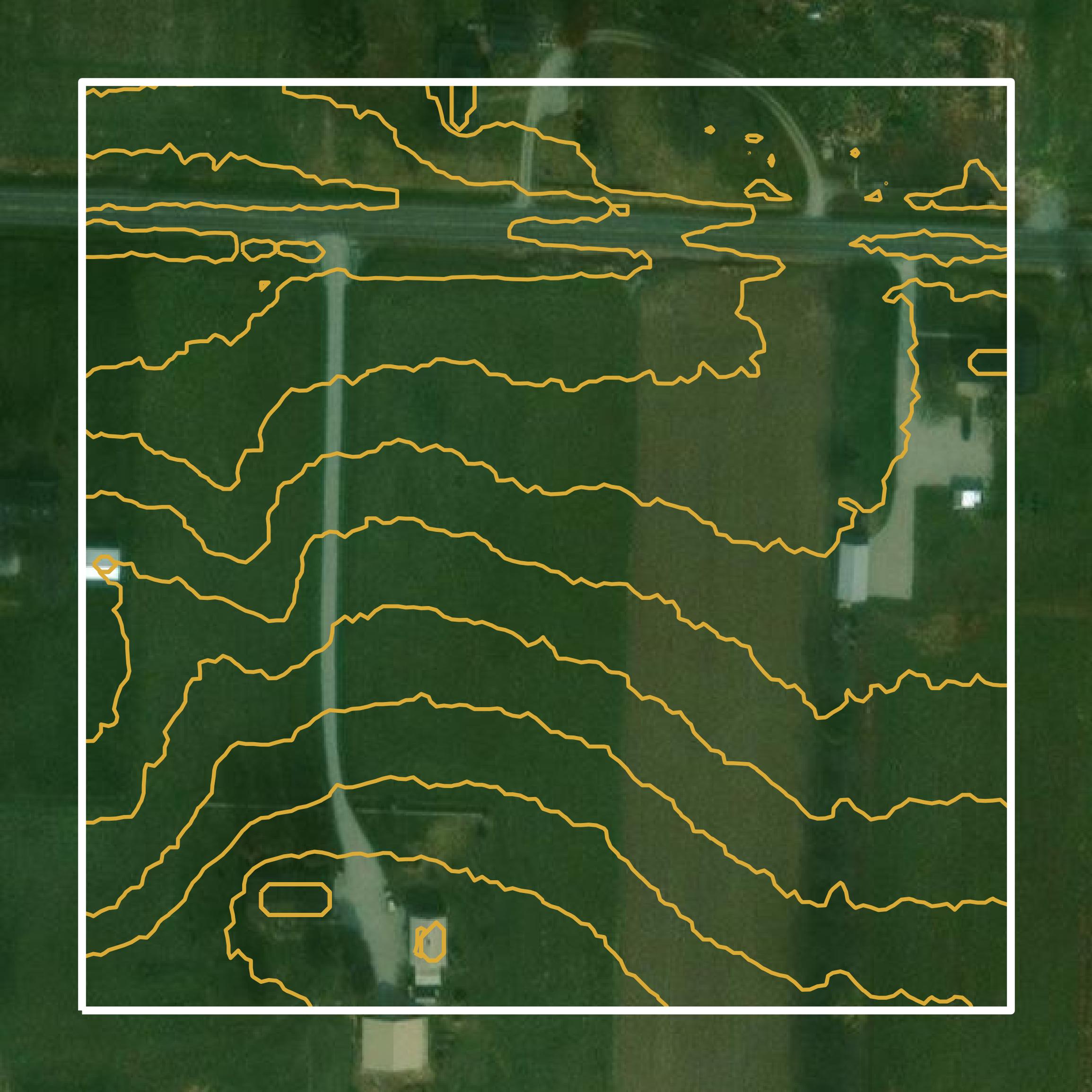 This image shows a contour map in Warrick County created using GIS data in Equator.