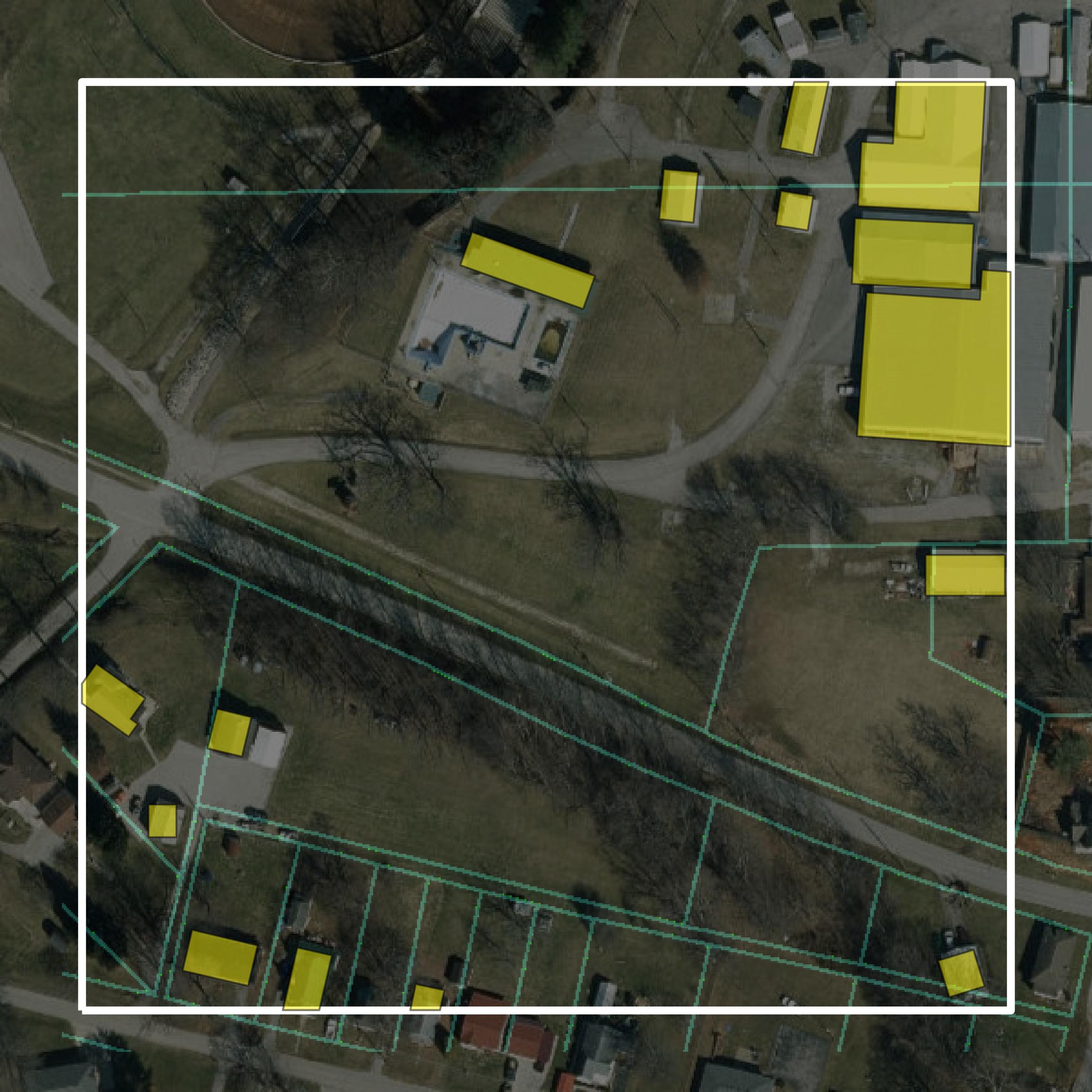 This image shows parcel and building data in Washington County created using GIS data in Equator.