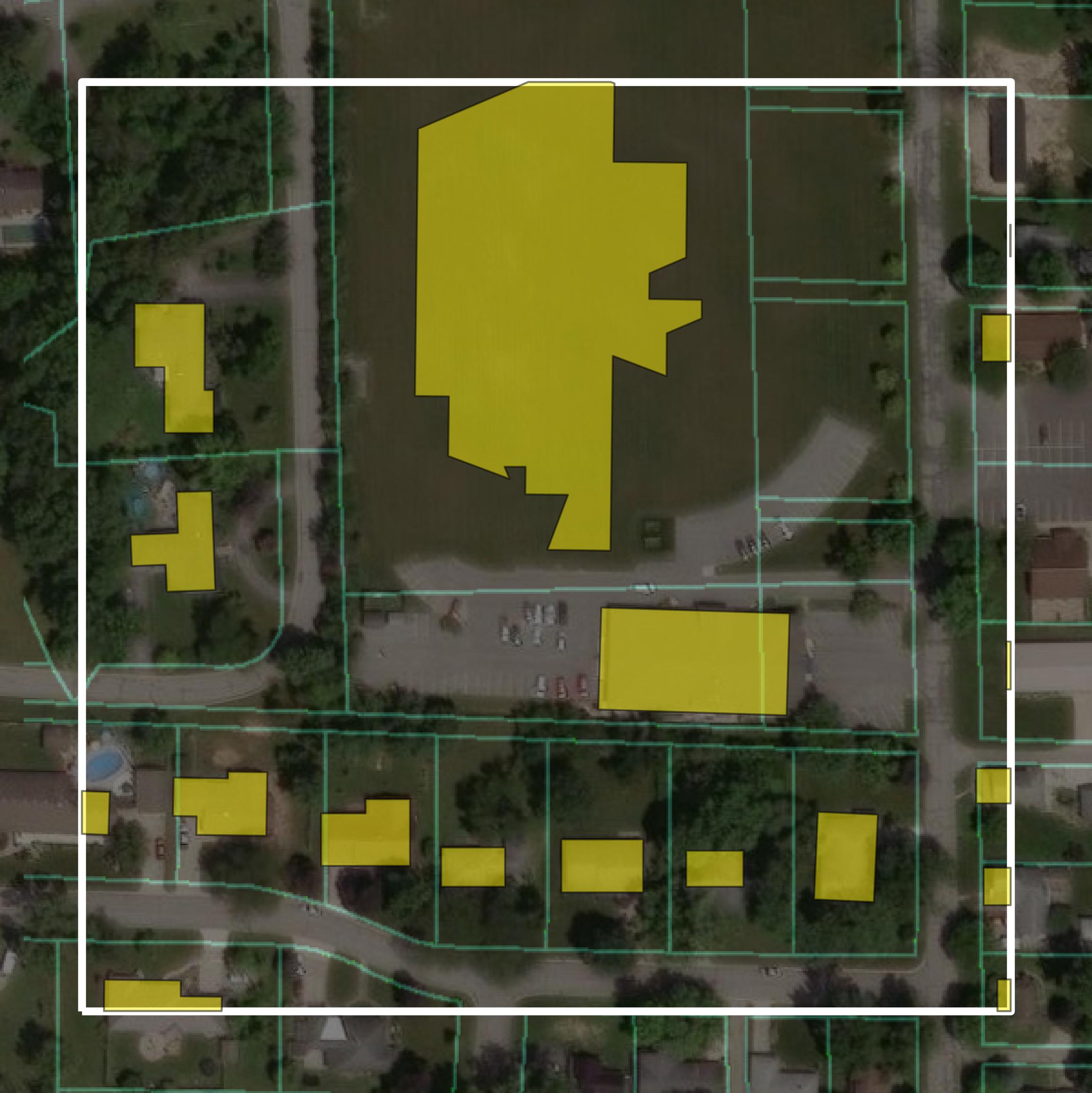 This image shows parcel and building data in Whitley County created using GIS data in Equator.