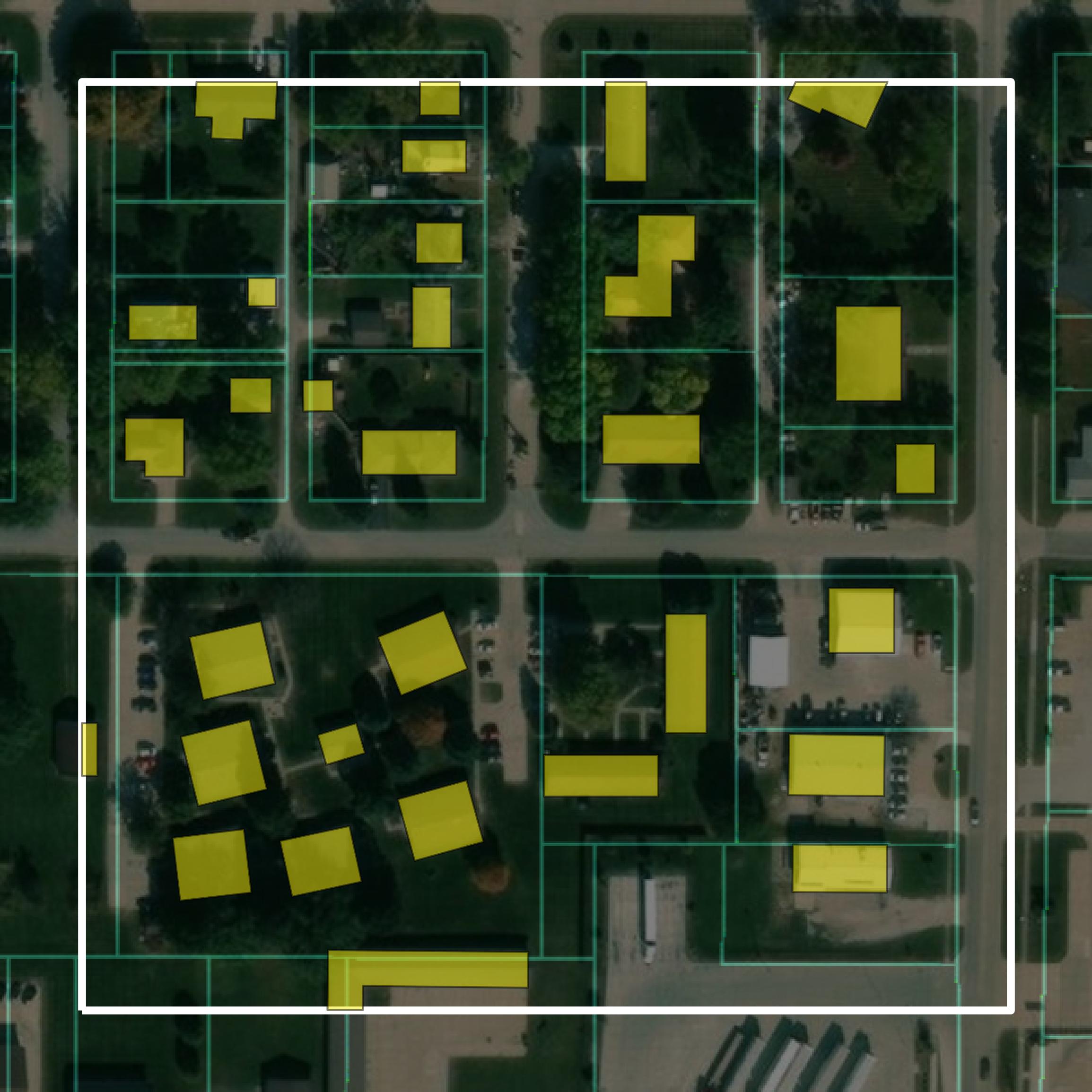 This image shows parcel and building data in Adair County created using GIS data in Equator.