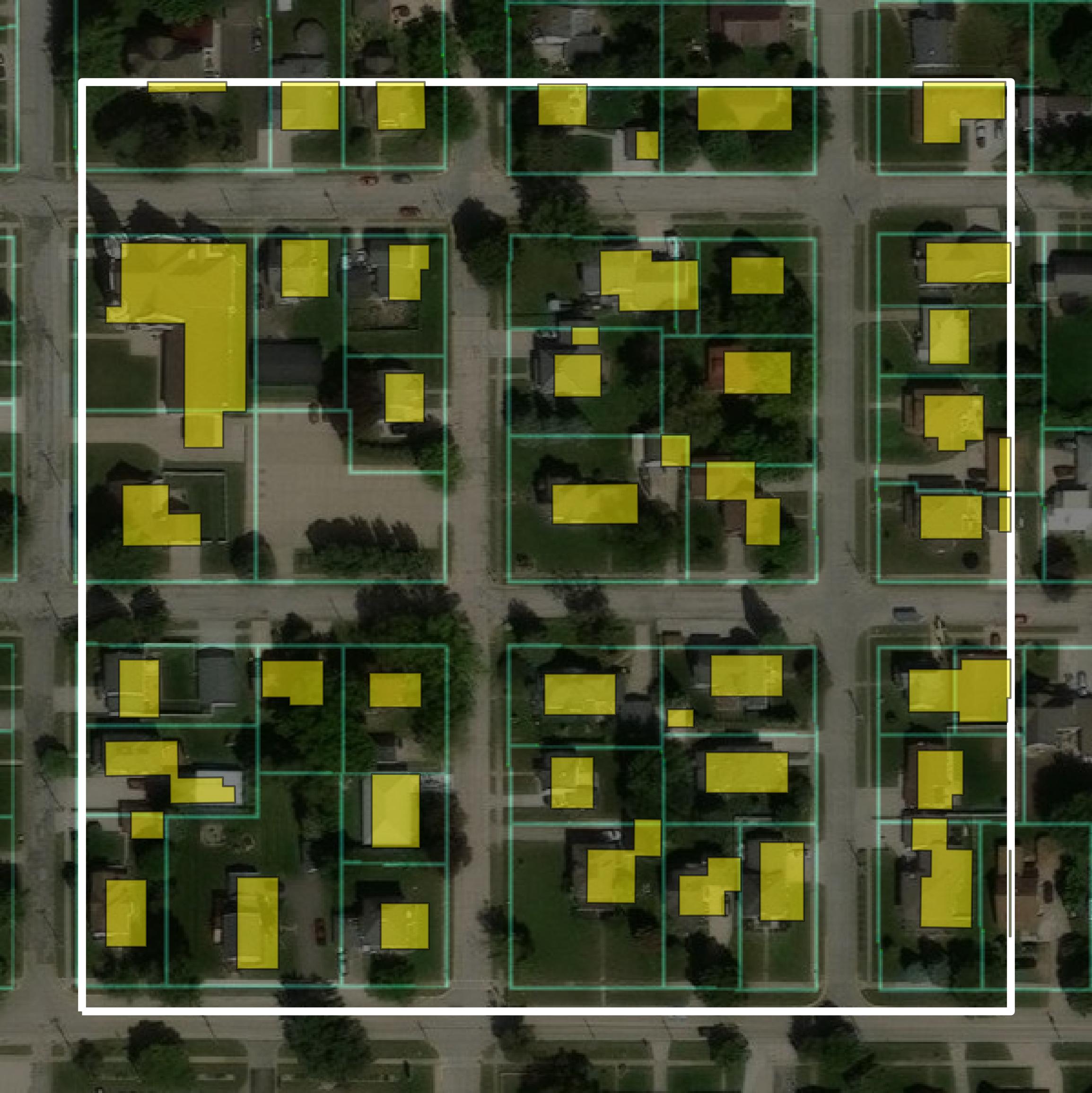 This image shows parcel and building data in Allamakee County created using GIS data in Equator.