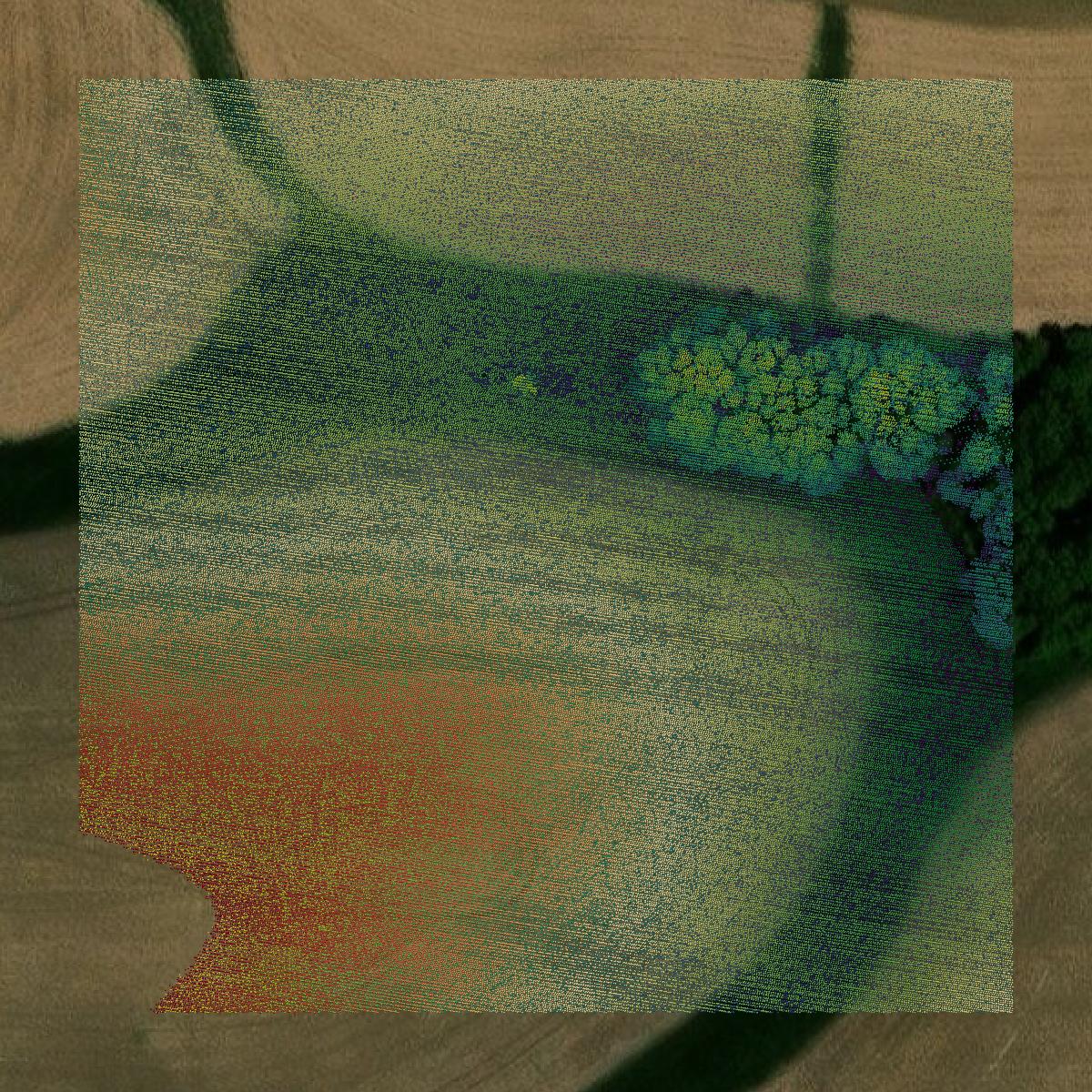 This image shows a LiDAR point cloud in Allamakee County created using GIS data in Equator.