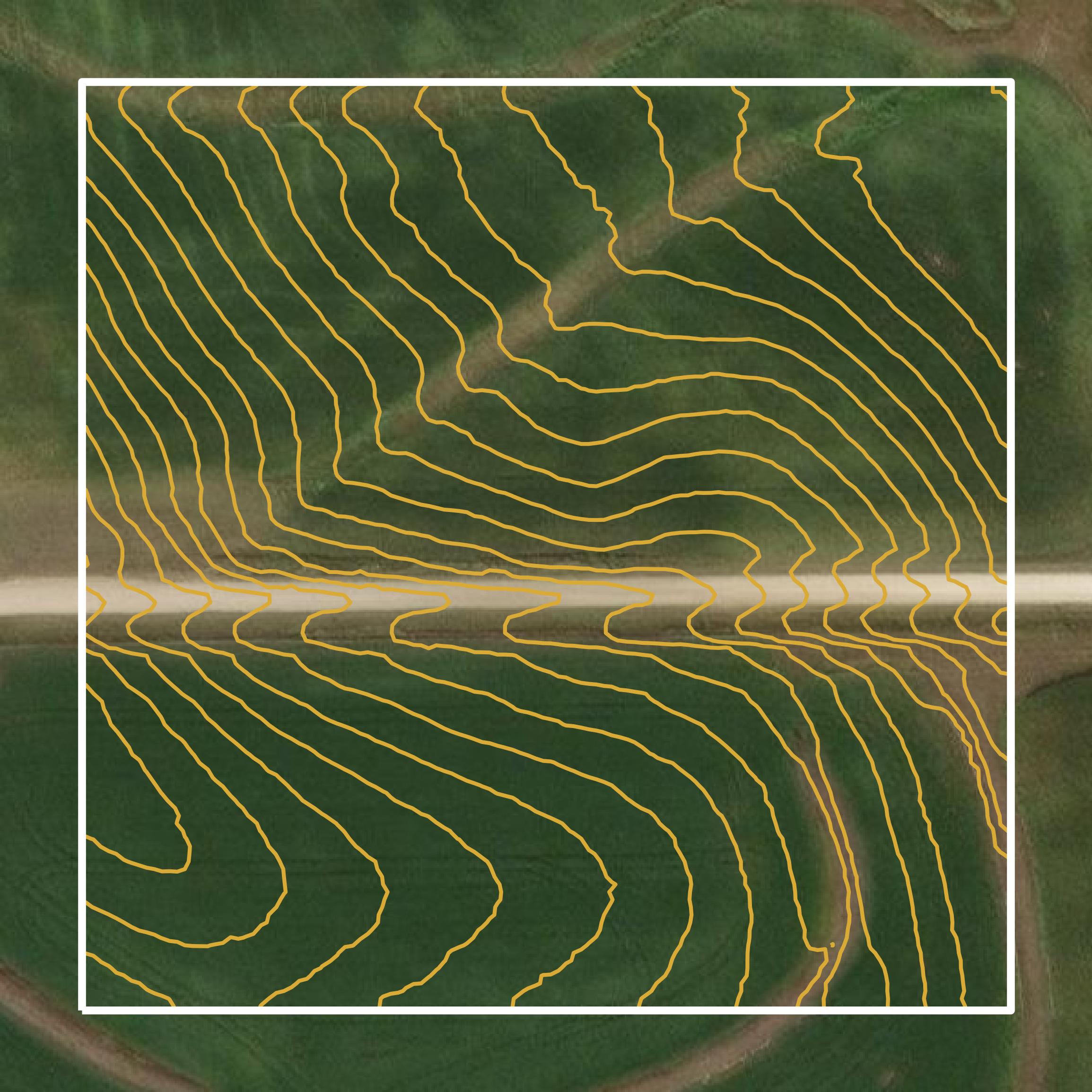 This image shows a contour map in Audubon County created using GIS data in Equator.