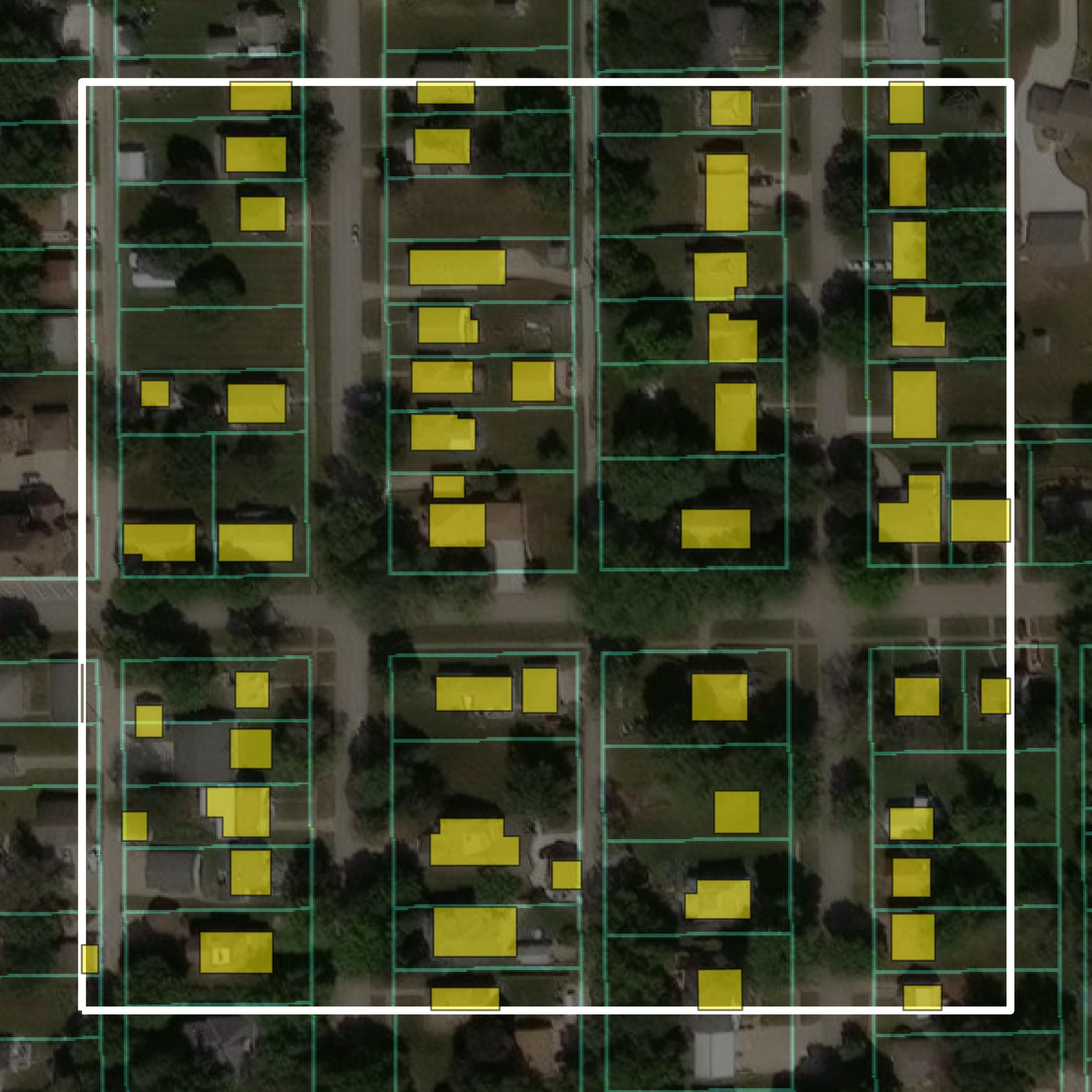 This image shows parcel and building data in Audubon County created using GIS data in Equator.