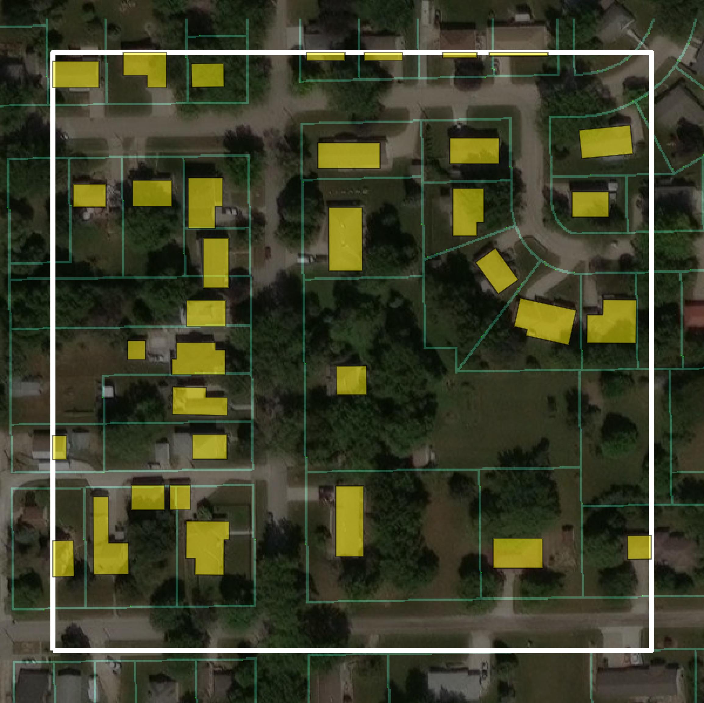 This image shows parcel and building data in Audubon County created using GIS data in Equator.