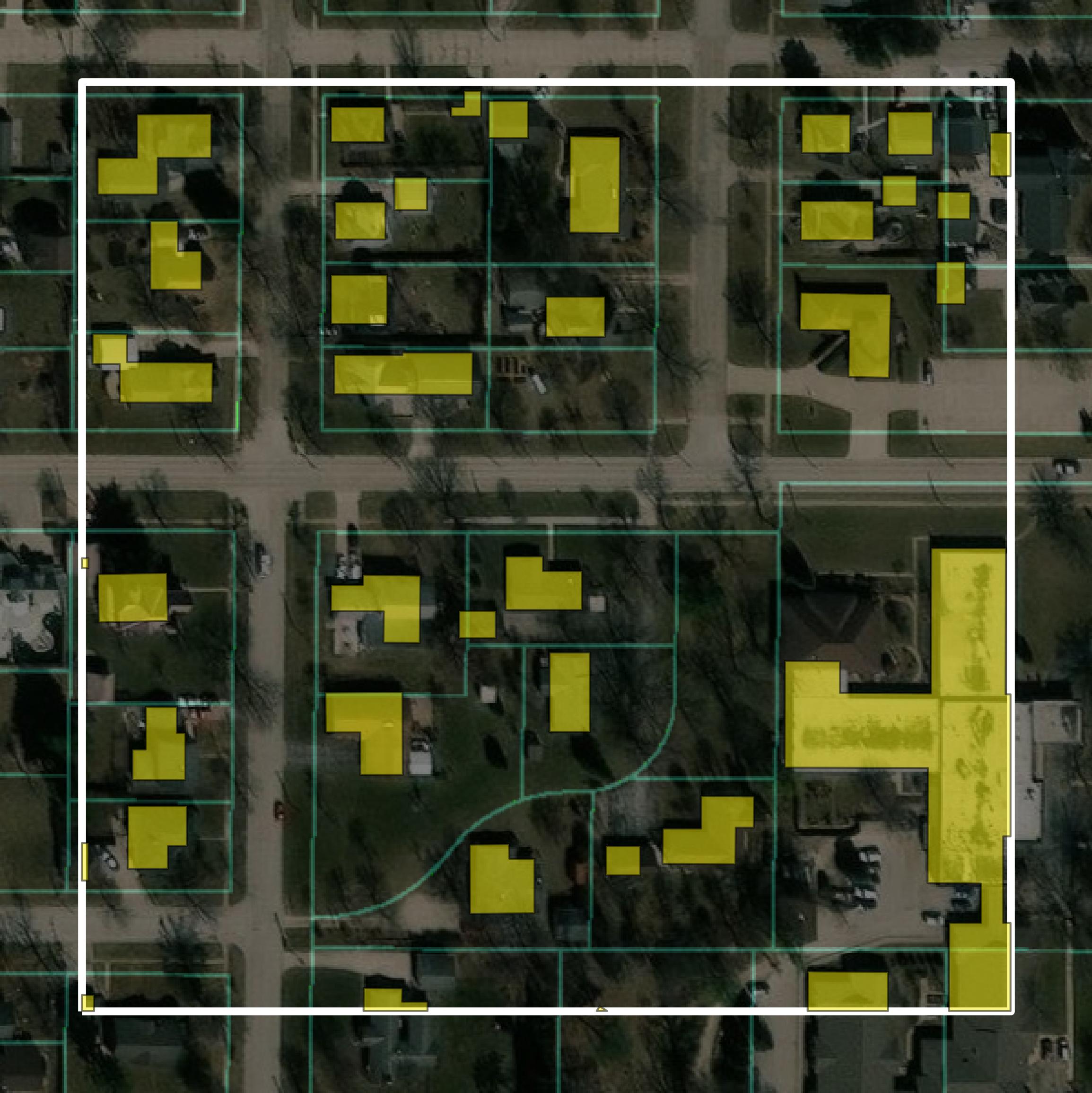 This image shows parcel and building data in Benton County created using GIS data in Equator.