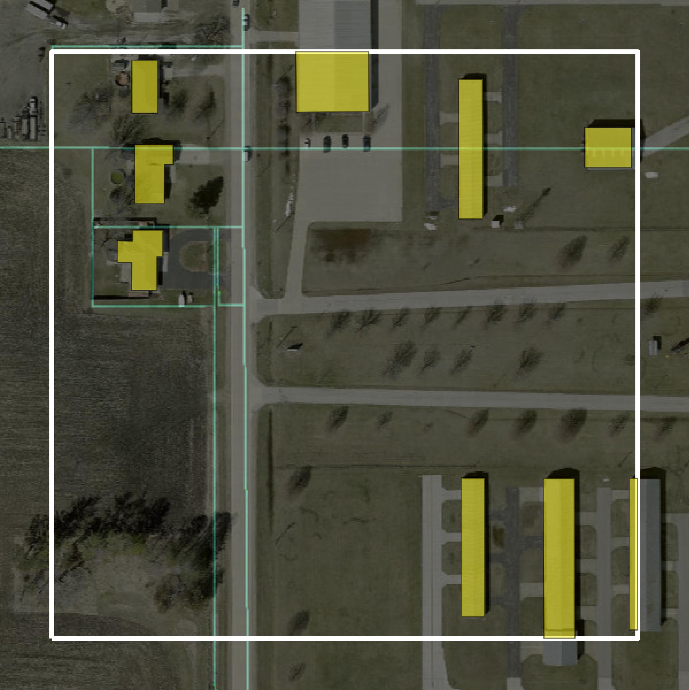 This image shows parcel and building data in Boone County created using GIS data in Equator.