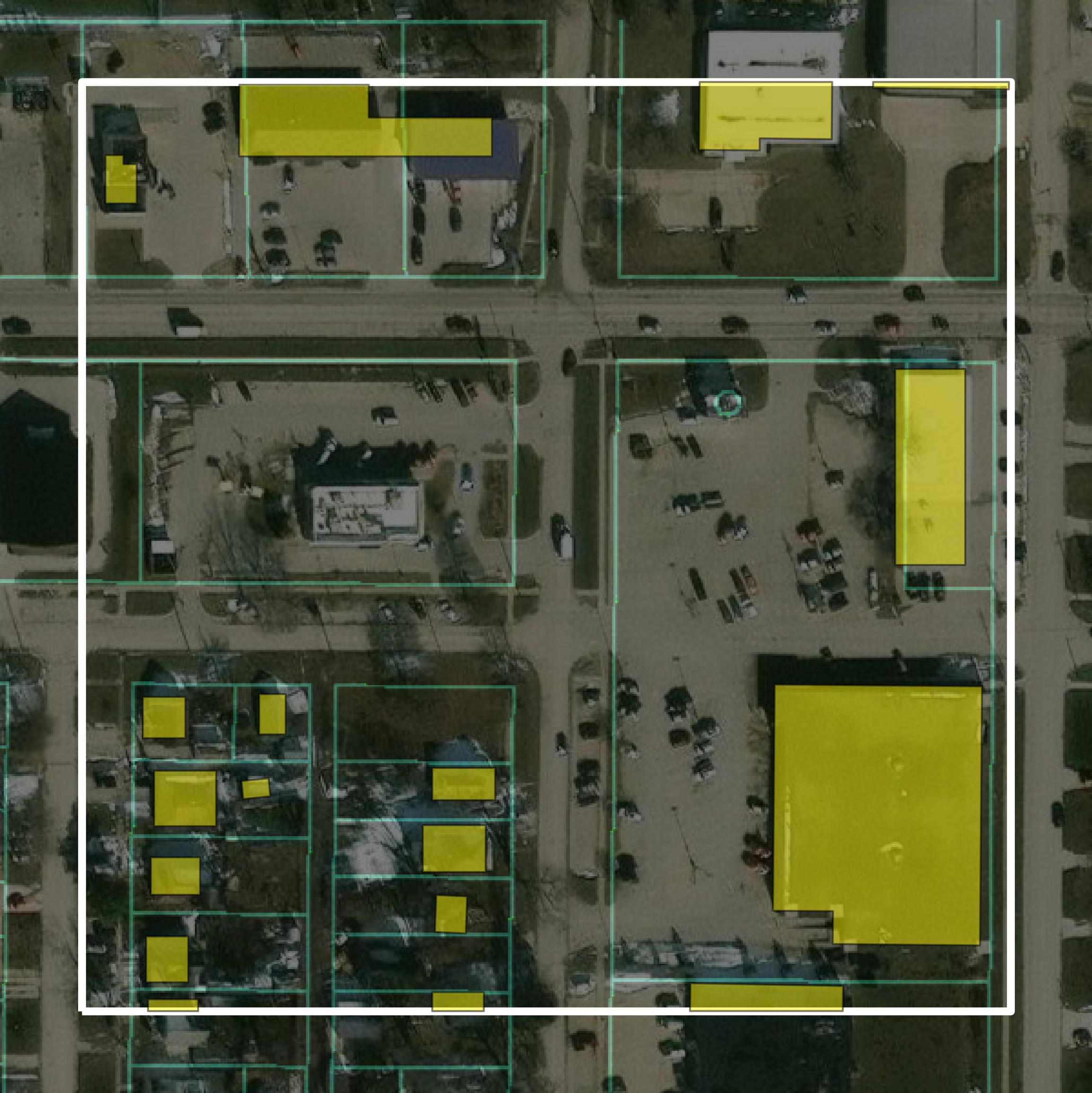 This image shows parcel and building data in Buena Vista County created using GIS data in Equator.