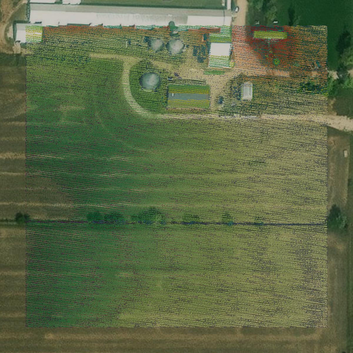 This image shows a LiDAR point cloud in Buena Vista County created using GIS data in Equator.