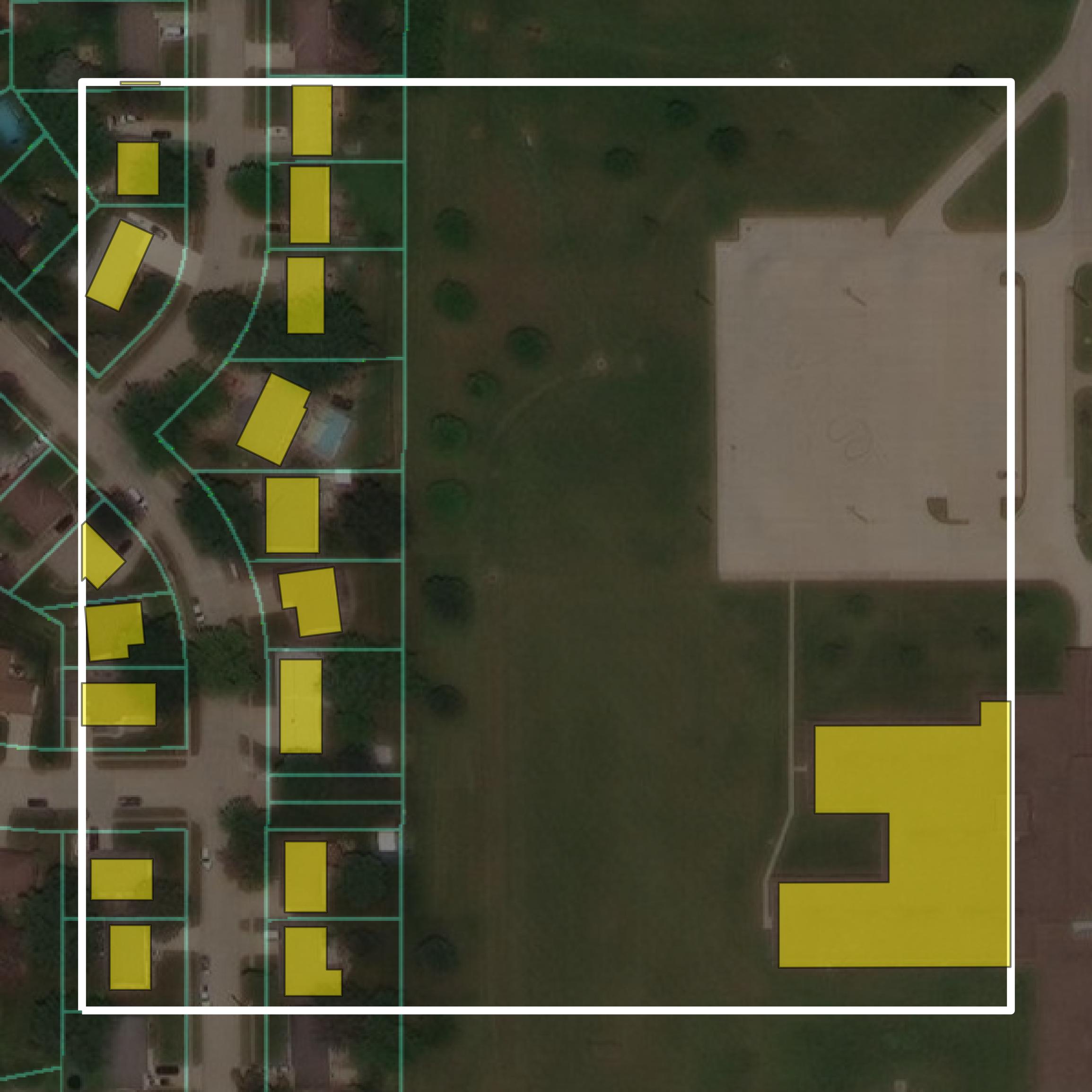 This image shows parcel and building data in Cass County created using GIS data in Equator.
