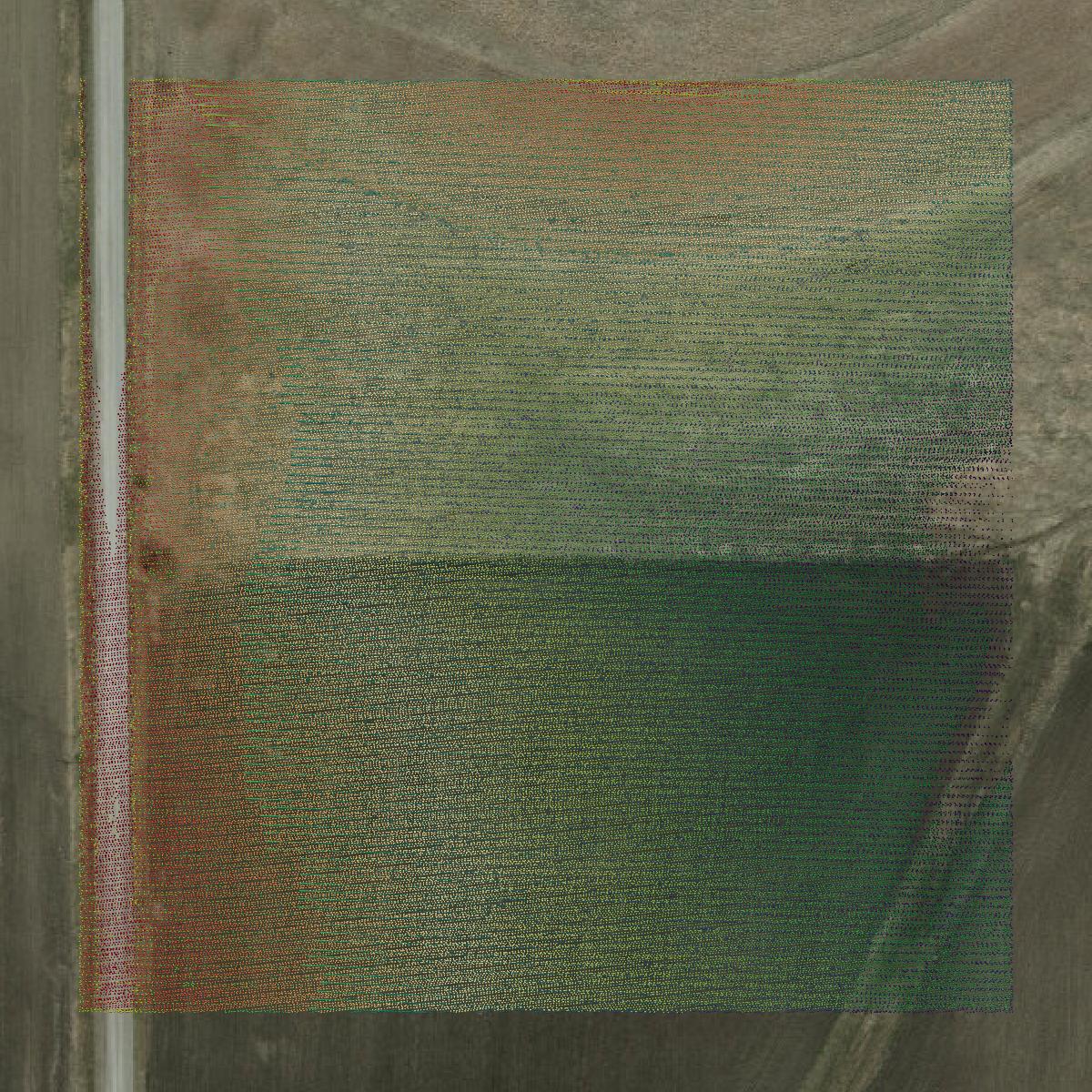 This image shows a LiDAR point cloud in Cerro Gordo County created using GIS data in Equator.