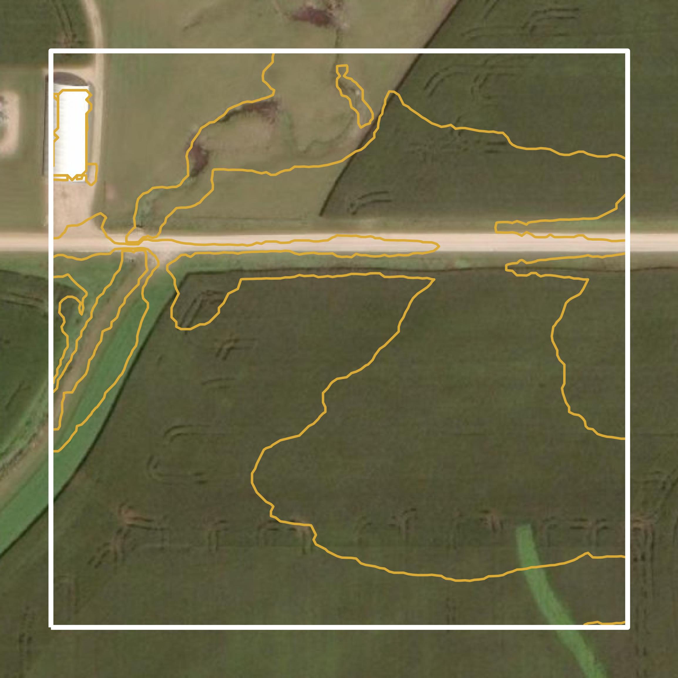 This image shows a contour map in Chickasaw County created using GIS data in Equator.