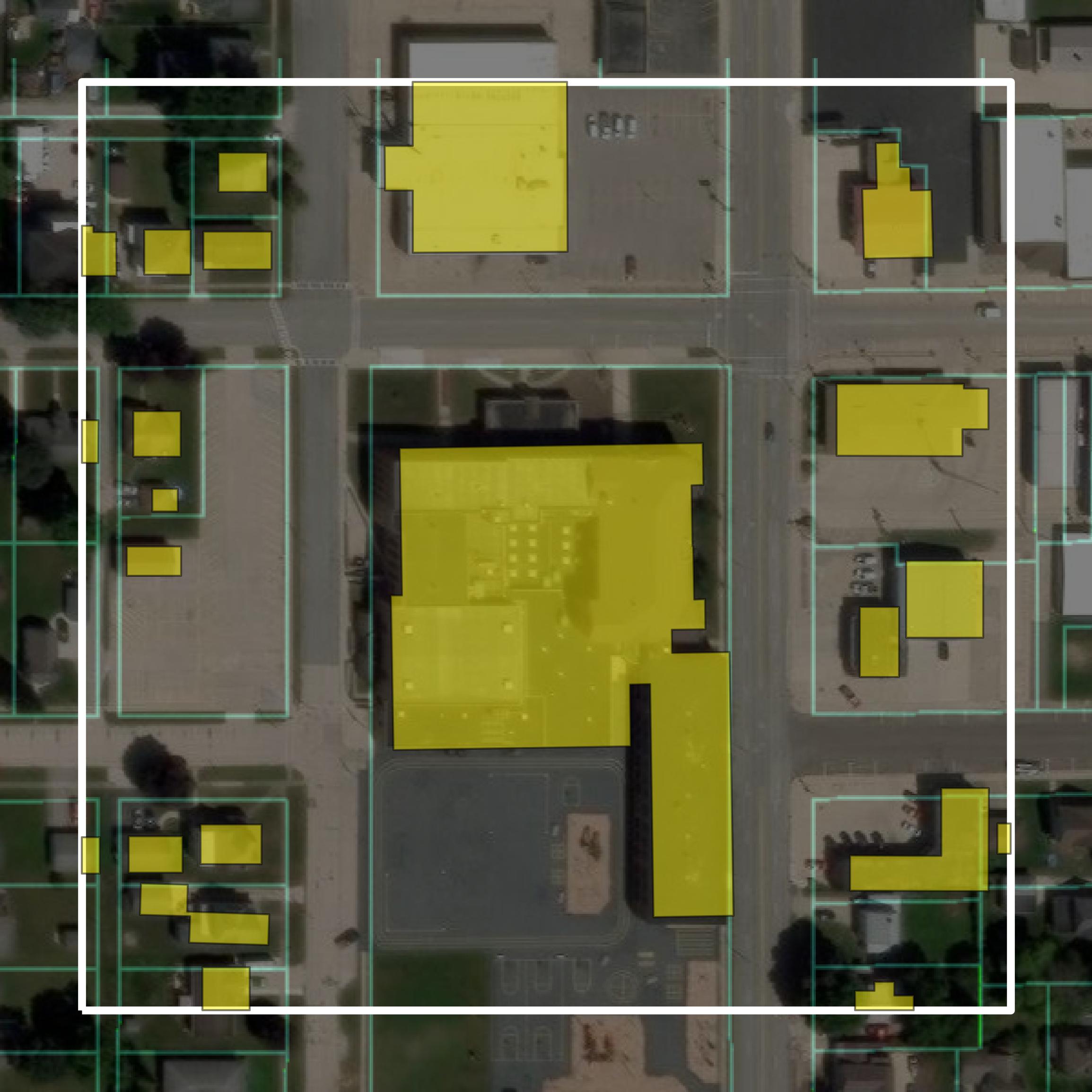 This image shows parcel and building data in Chickasaw County created using GIS data in Equator.