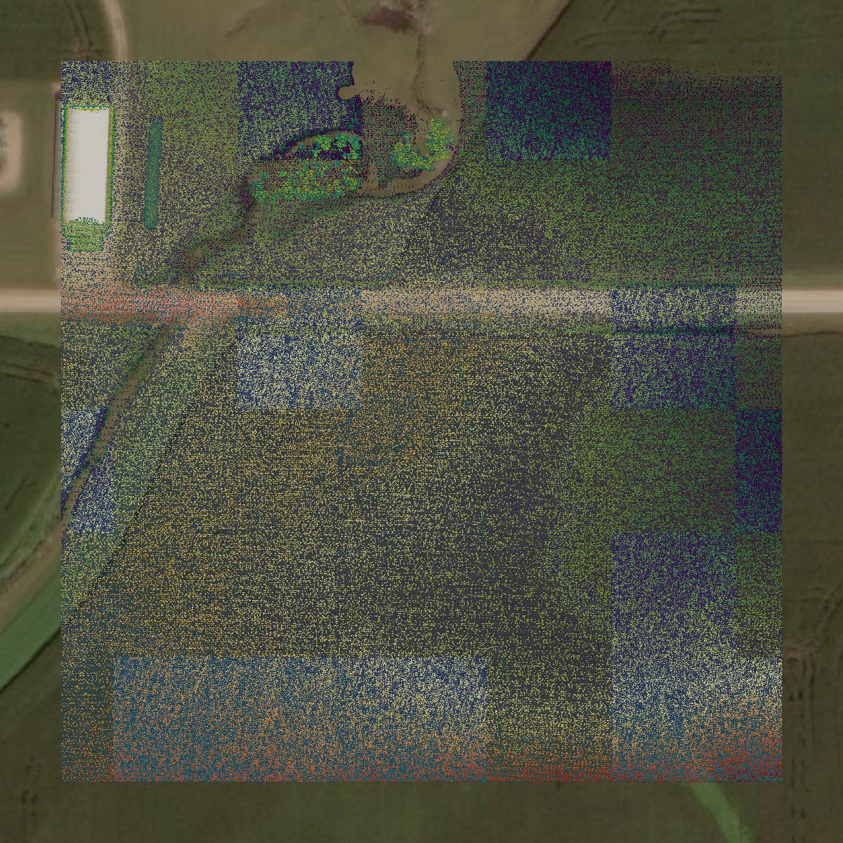 This image shows a LiDAR point cloud in Chickasaw County created using GIS data in Equator.