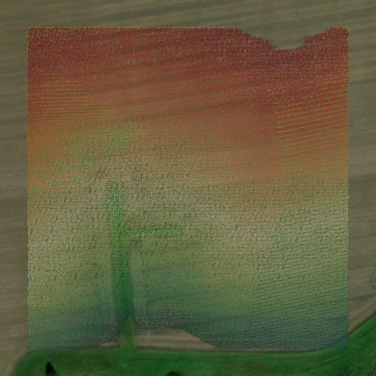 This image shows a LiDAR point cloud in Chickasaw County created using GIS data in Equator.